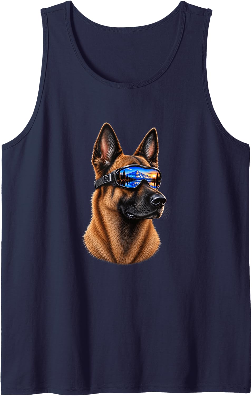 Belgian Malinois Sunglasses Mountain Malinois Dog Sleeveless Tank Top - Navy Blue