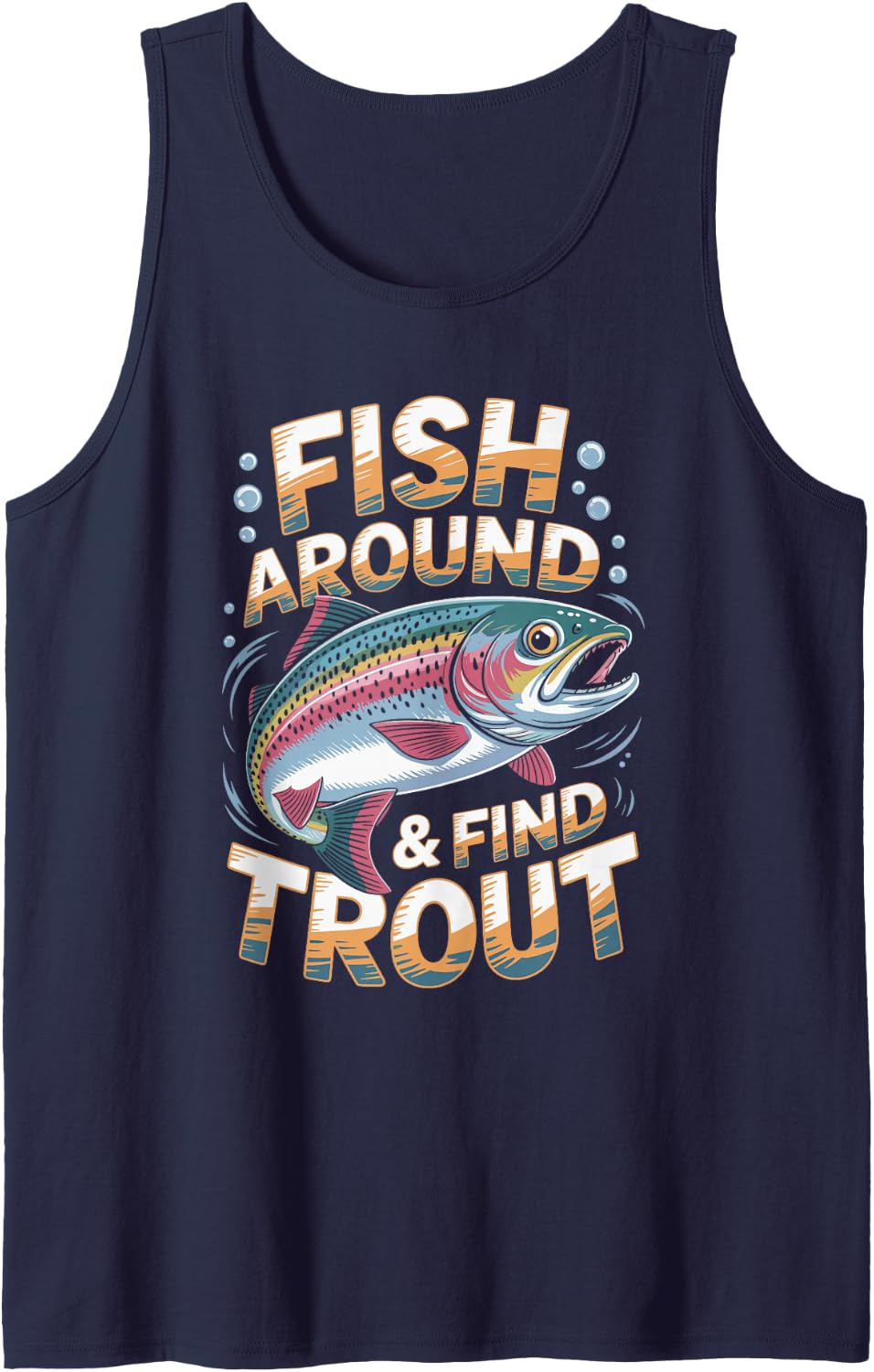 Fish Around & Find Trout Retro Fishing Tank Top - Navy Blue