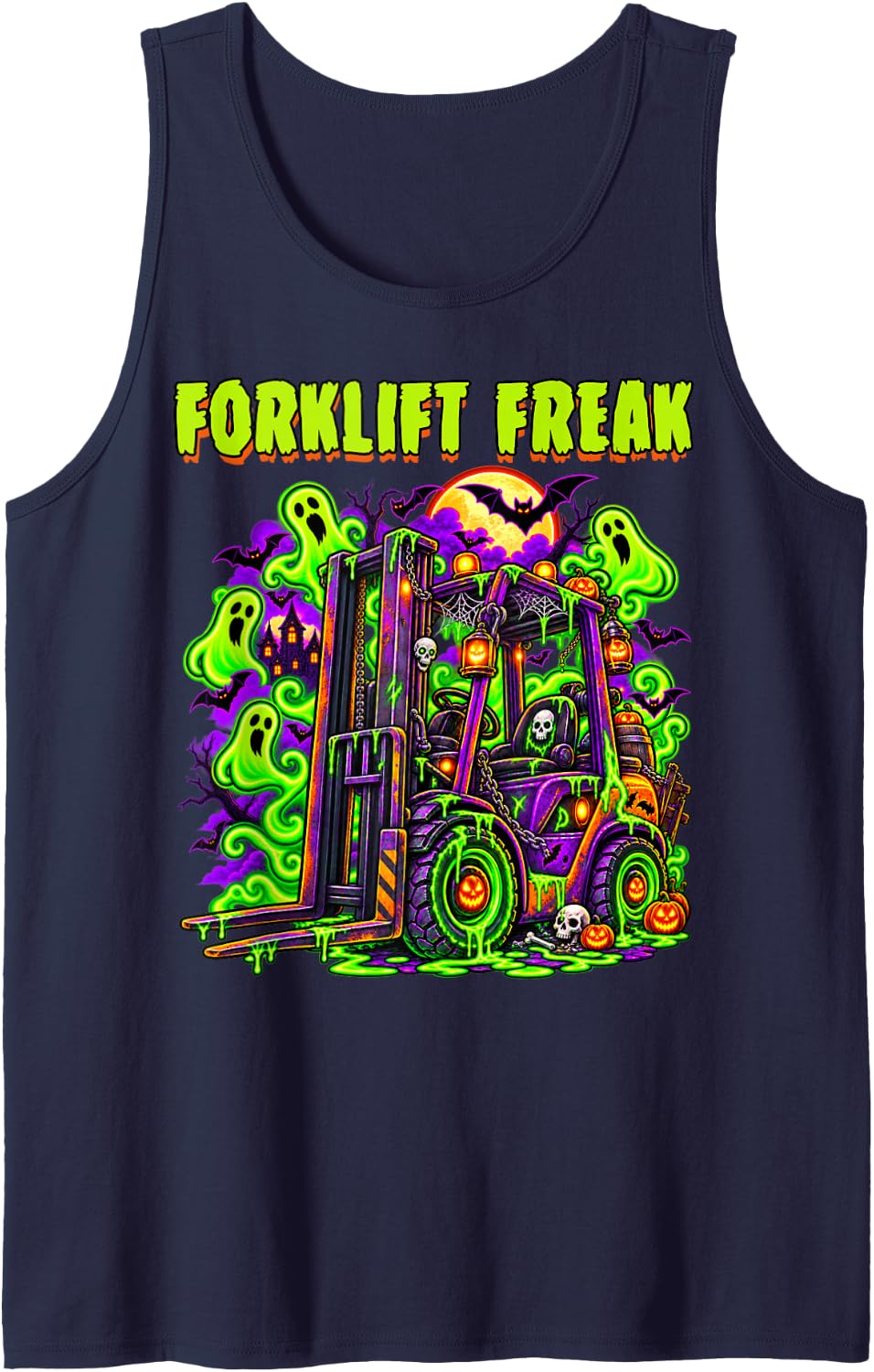 Forklift Freak Operator Driver Spooky Scary Horror Ghosts Tank Top - Navy Blue