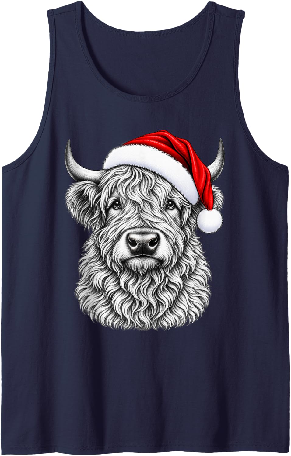 Highland Cow Christmas Santa Hat Men Women Kids Xmas Sleeveless Tank Top - Navy Blue