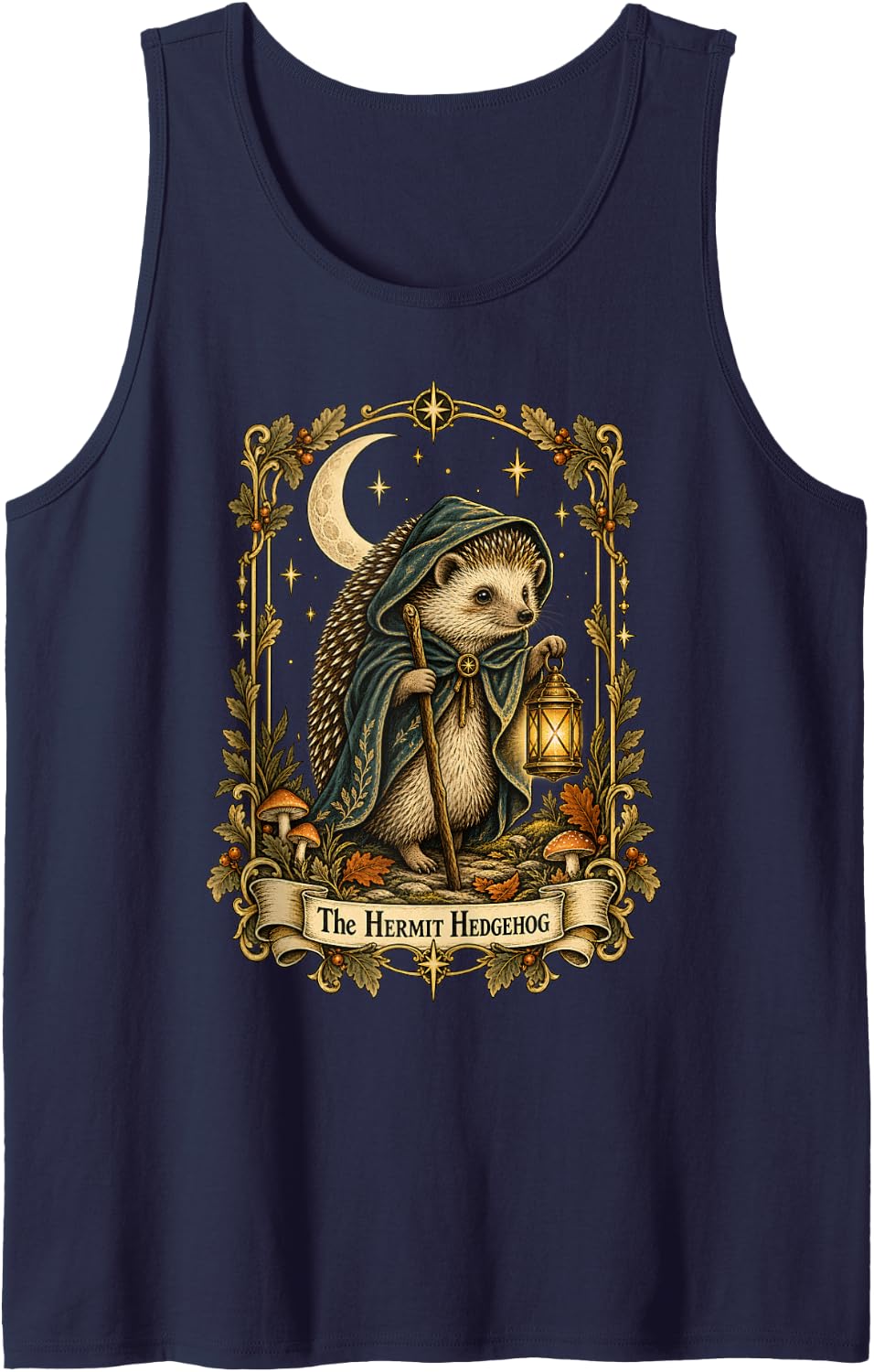 Hedgehog Tarot Card The Hermit Hedgehog Sleeveless Tank Top - Navy Blue