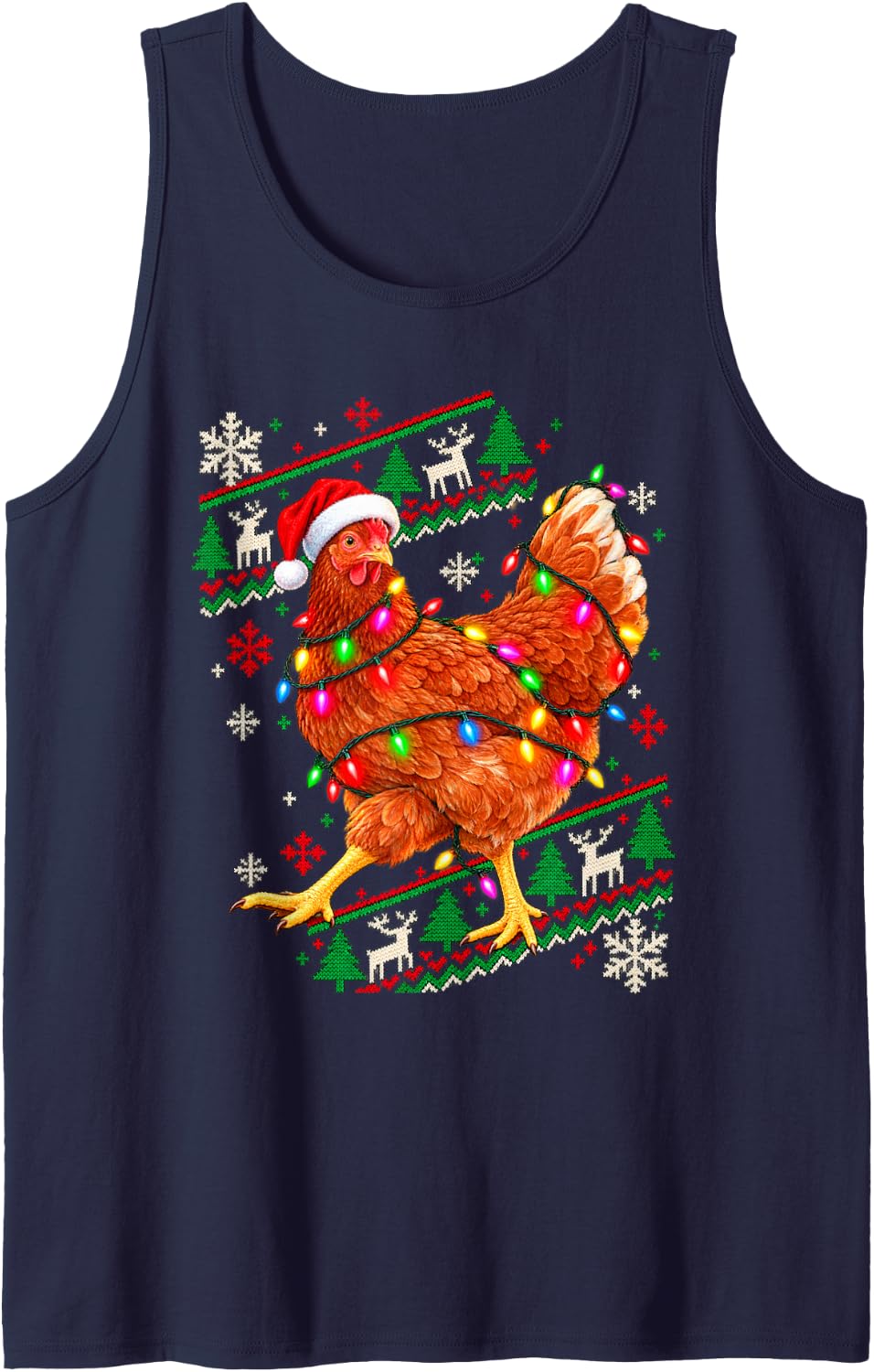 Christmas Chicken Energetic Diagonal Fair Isle Bands Sleeveless Tank Top - Navy Blue