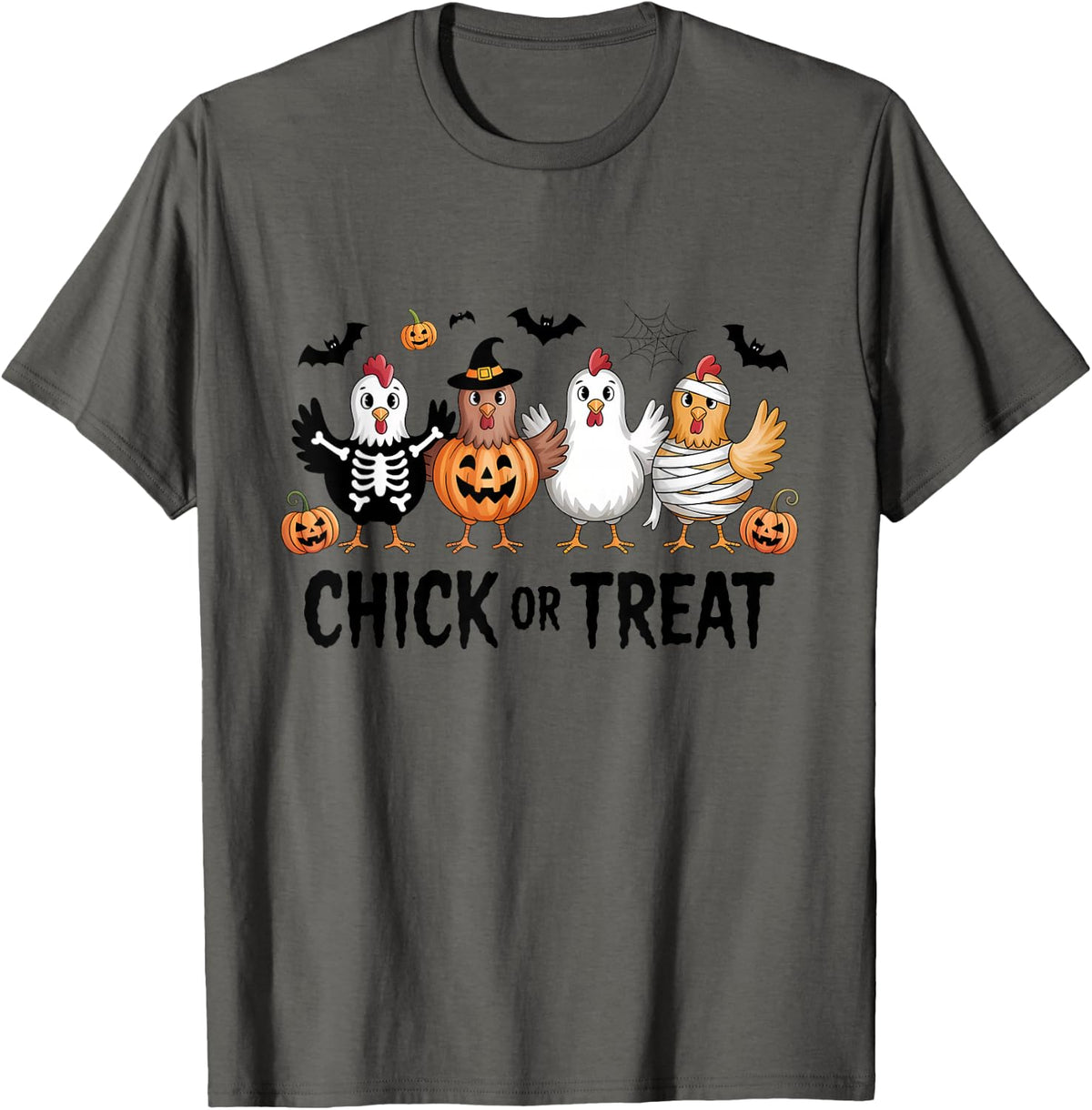 Chick Or Treat Halloween Witch Spooky Chicken T-Shirt - Asphalt Grey