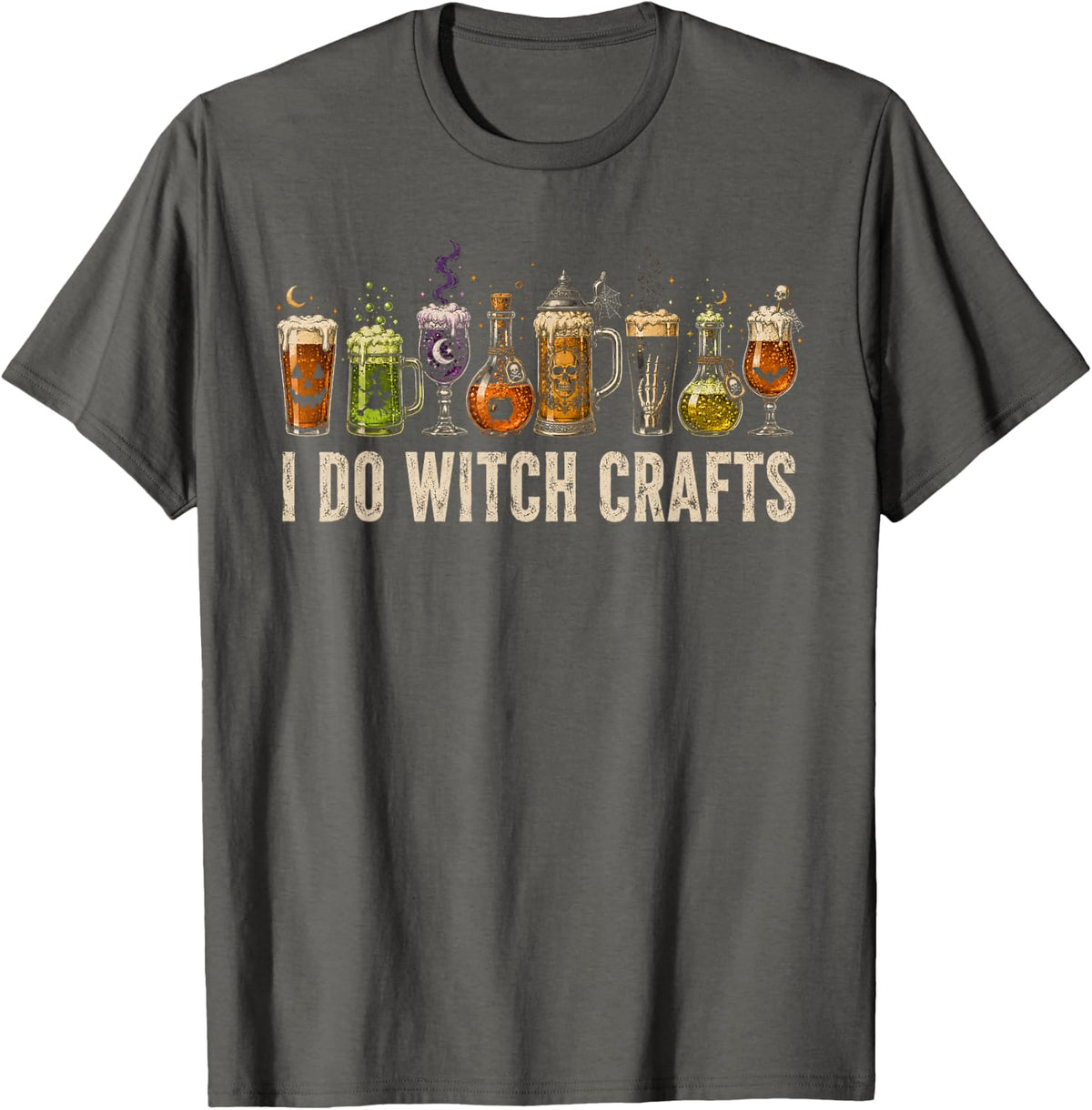 Halloween I Do Witch Crafts Funny Beer Potion Party T-Shirt - Asphalt Grey