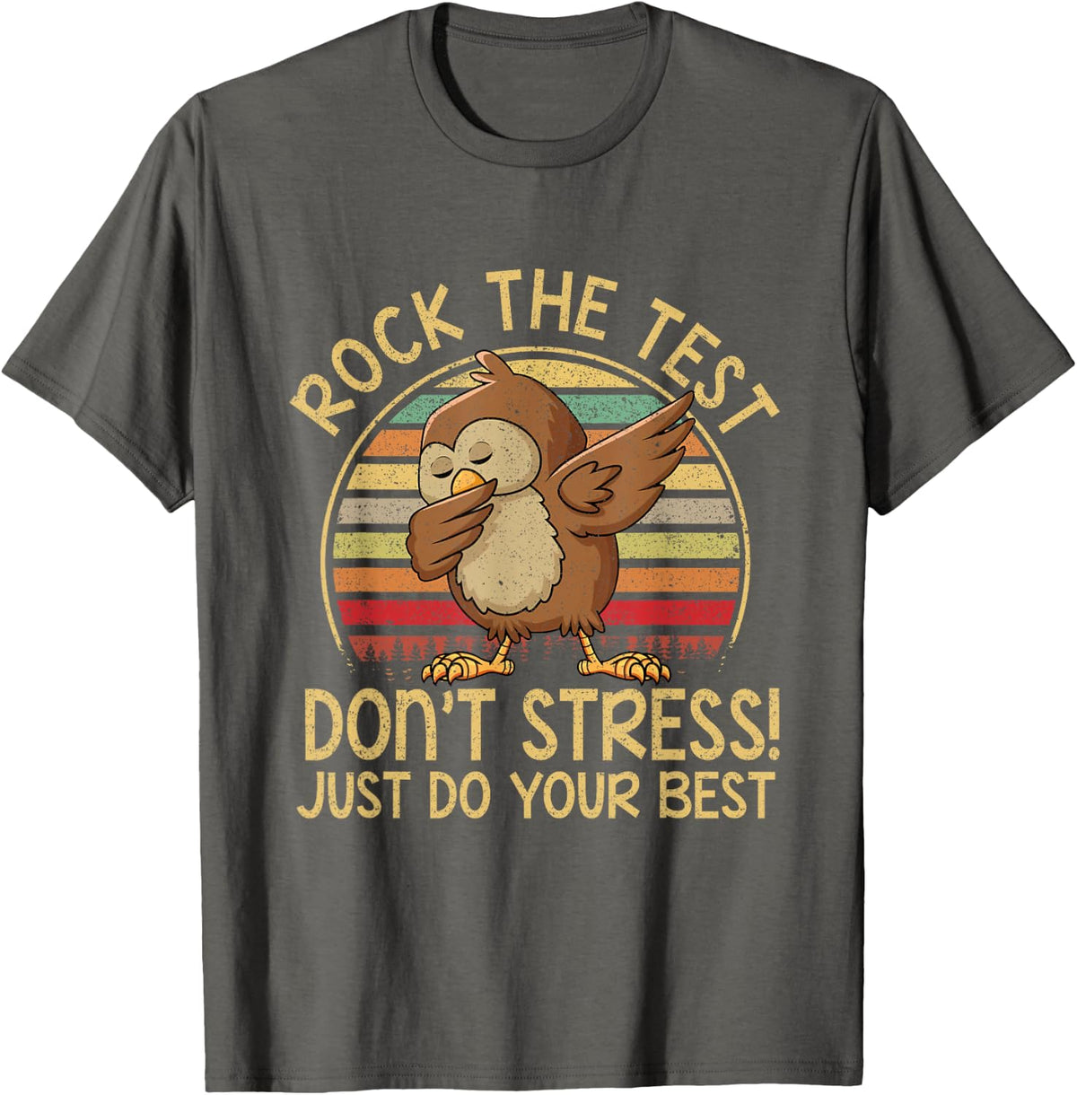 Dabbing Owl Rock The Test, Retro Vintage Testing Day Teacher T-Shirt - Asphalt Grey