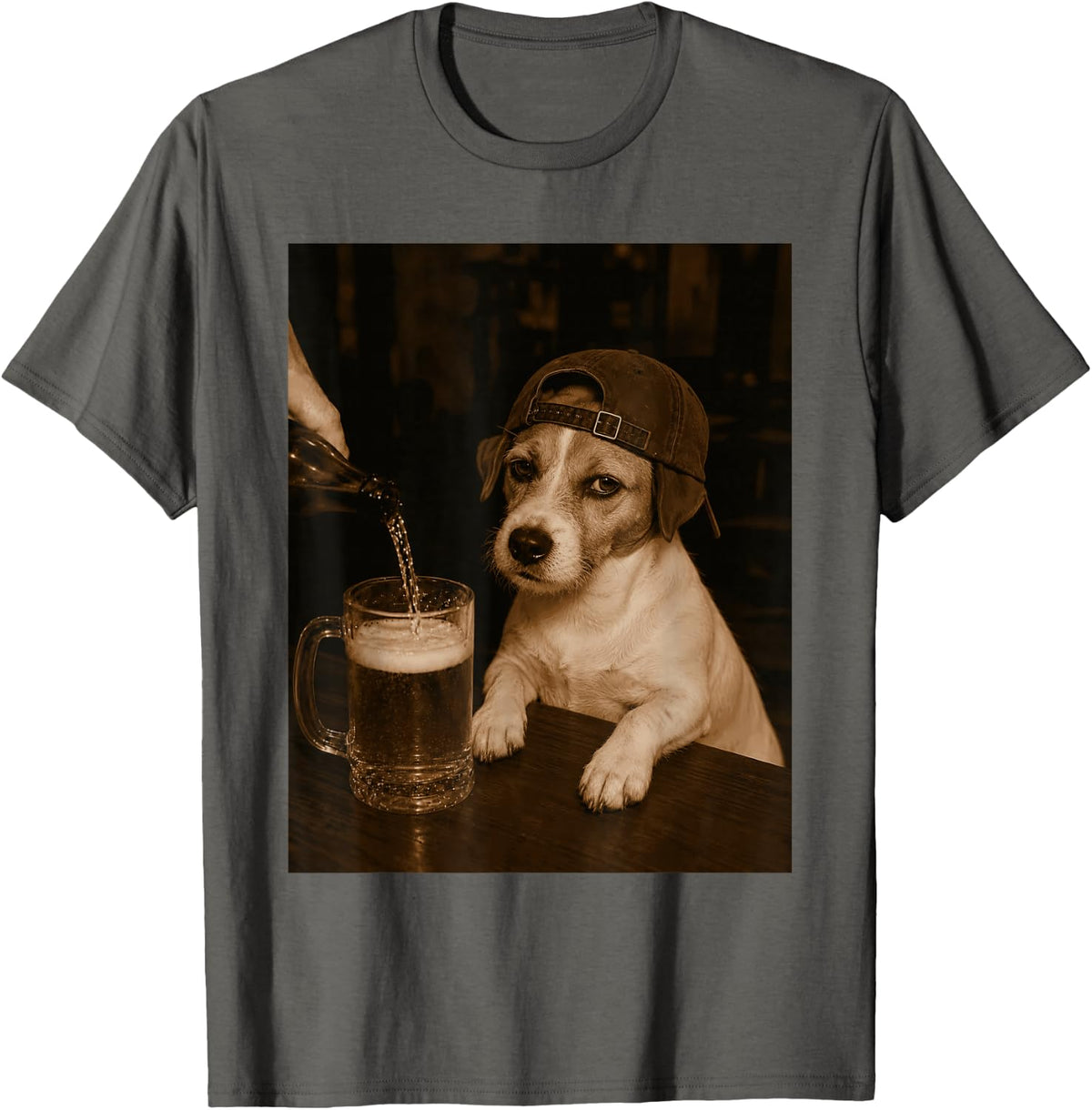 Jack Russell Funny Drinking Beer Meme T-Shirt - Asphalt Grey
