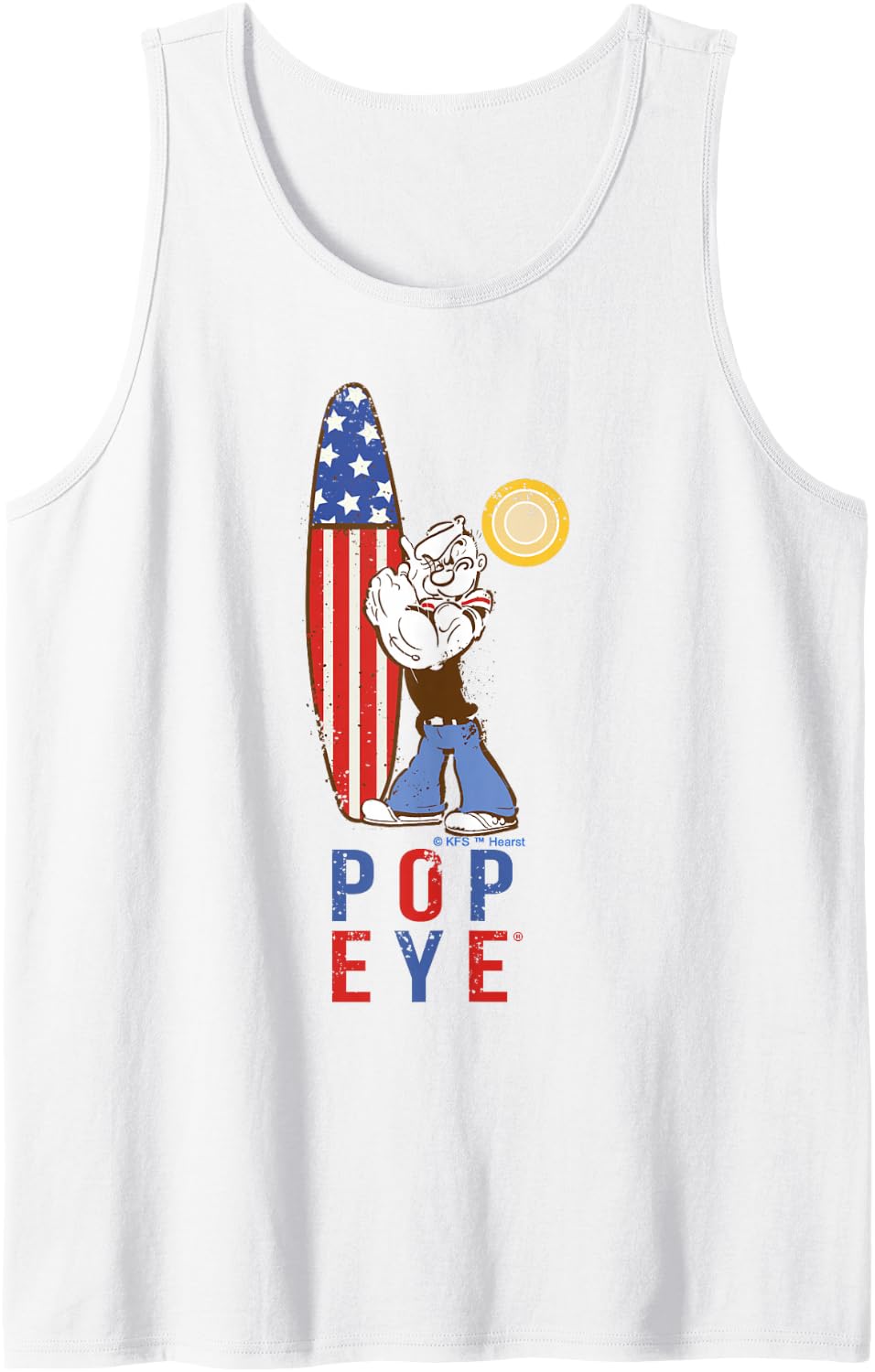 4th of July Popeye Patriotic Surf Board Tank Top - White