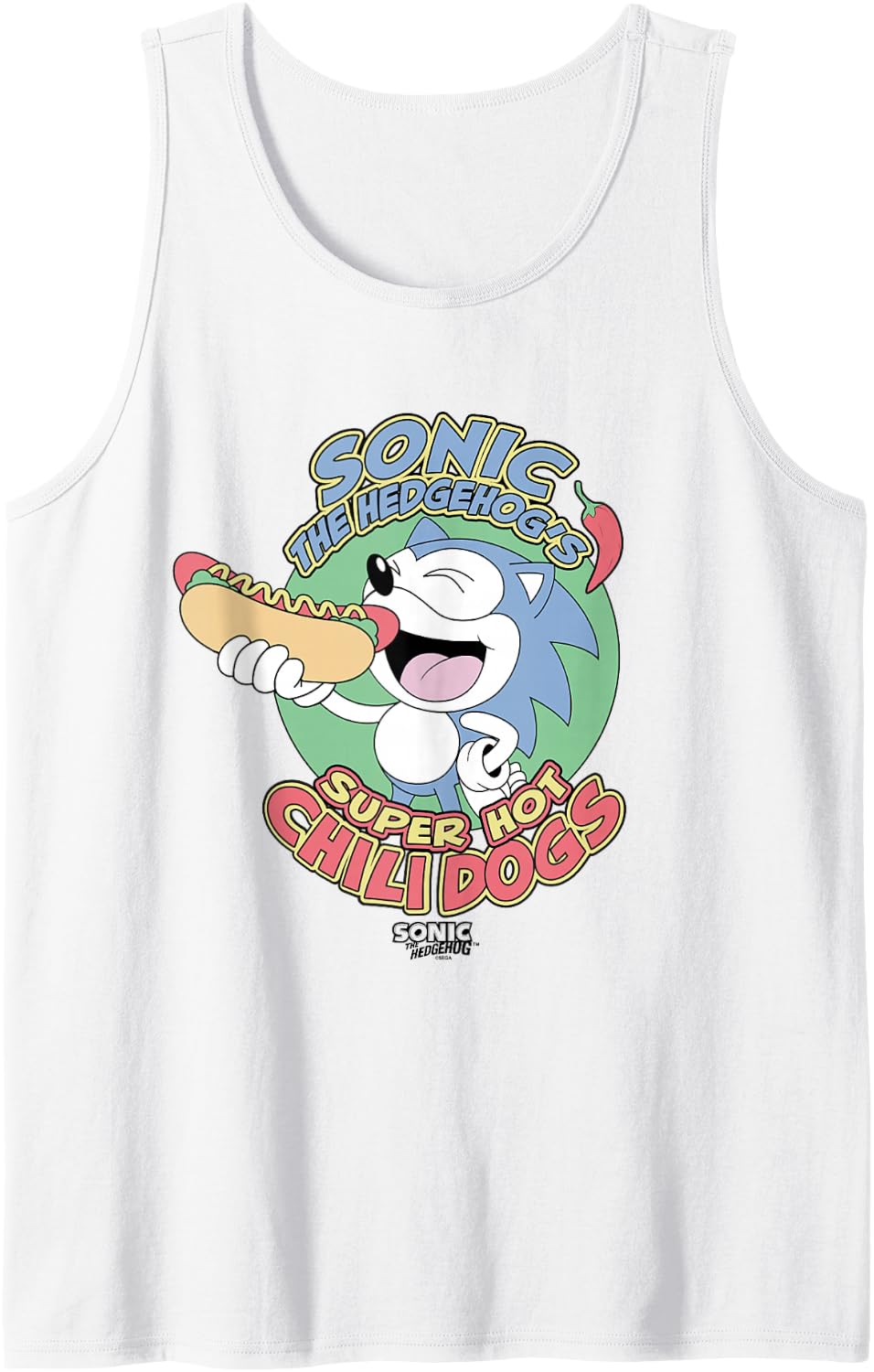 Sonic The Hedgehog Super Hot Chili Dogs Retro Ad Tank Top - White