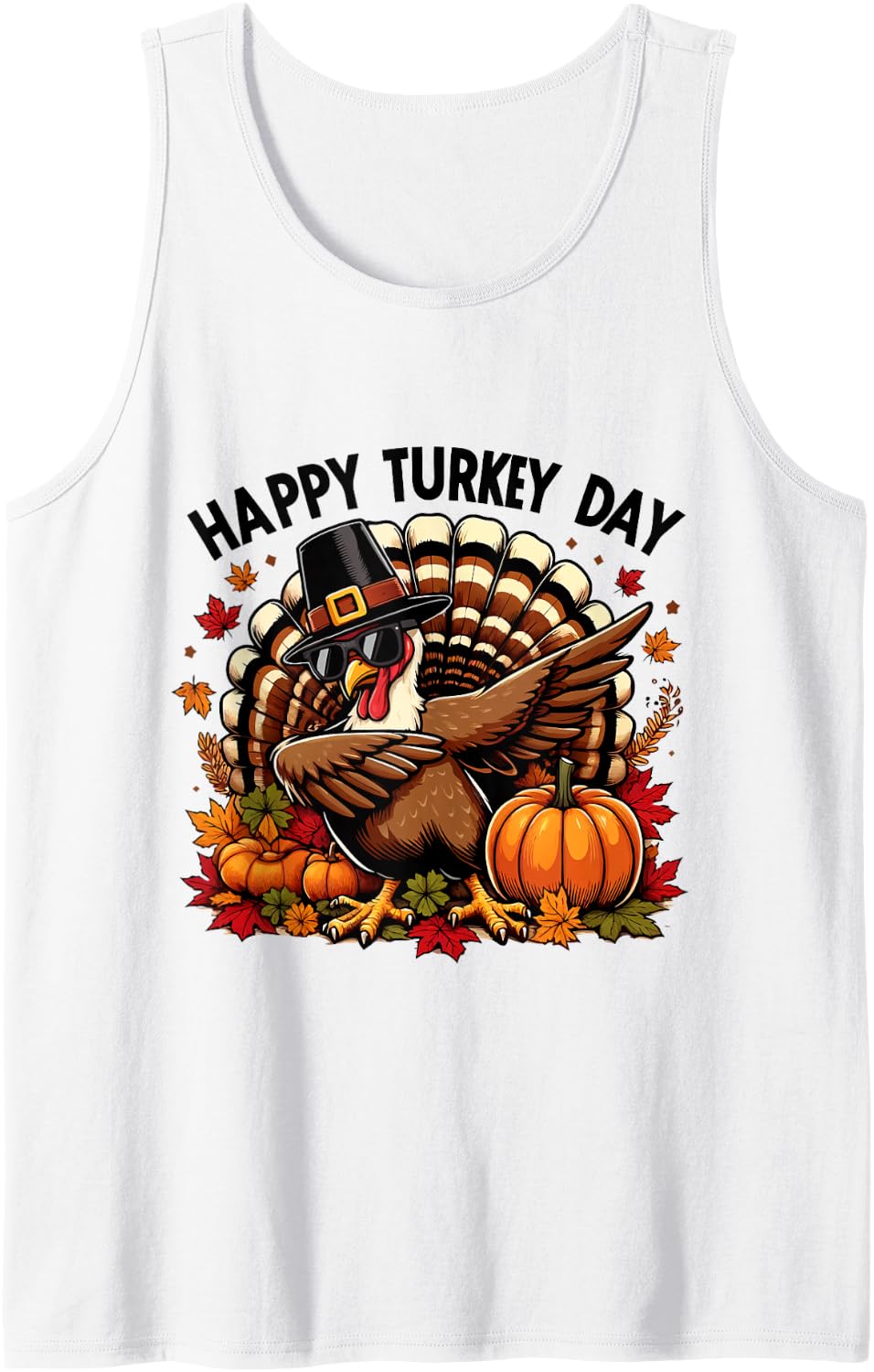 Thanksgiving Funny Turkey Pilgrim Dabbing Pumpkins Boys Kids Tank Top - White