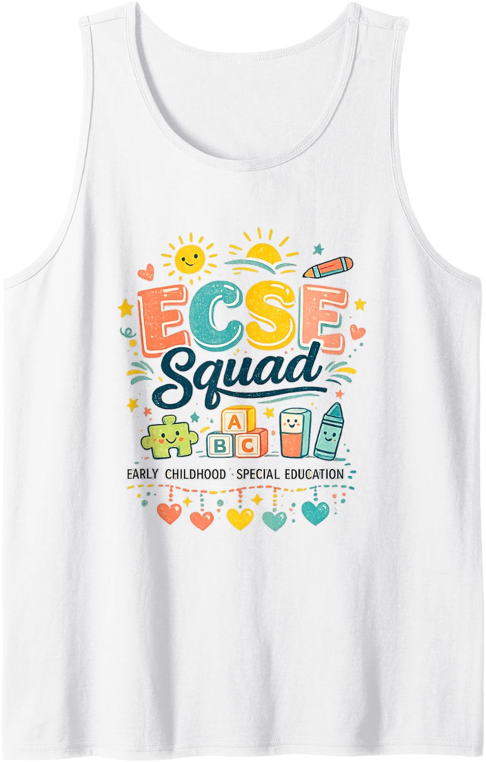 ECSE Squad Early Childhood Special Education Team Sleeveless Tank Top - White