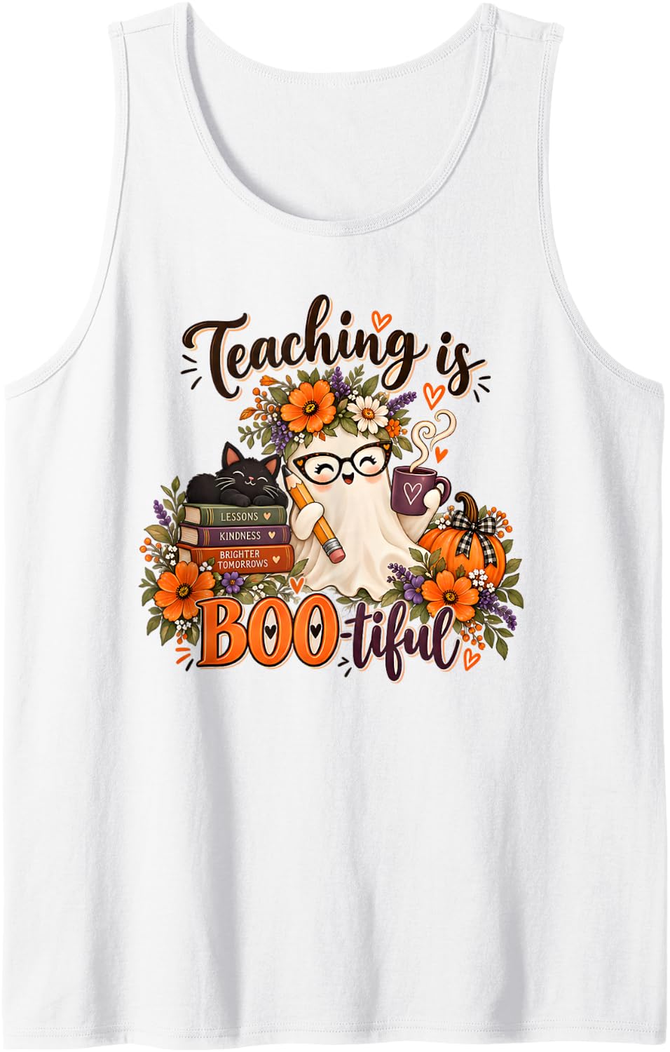 Teaching is Boo-Tiful Funny Halloween Sleeveless Tank Top - White