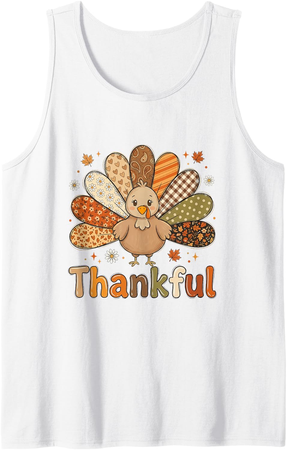 Thankful Turkey Thanksgiving Floral Fall Vibes Autumn Season Sleeveless Tank Top - White