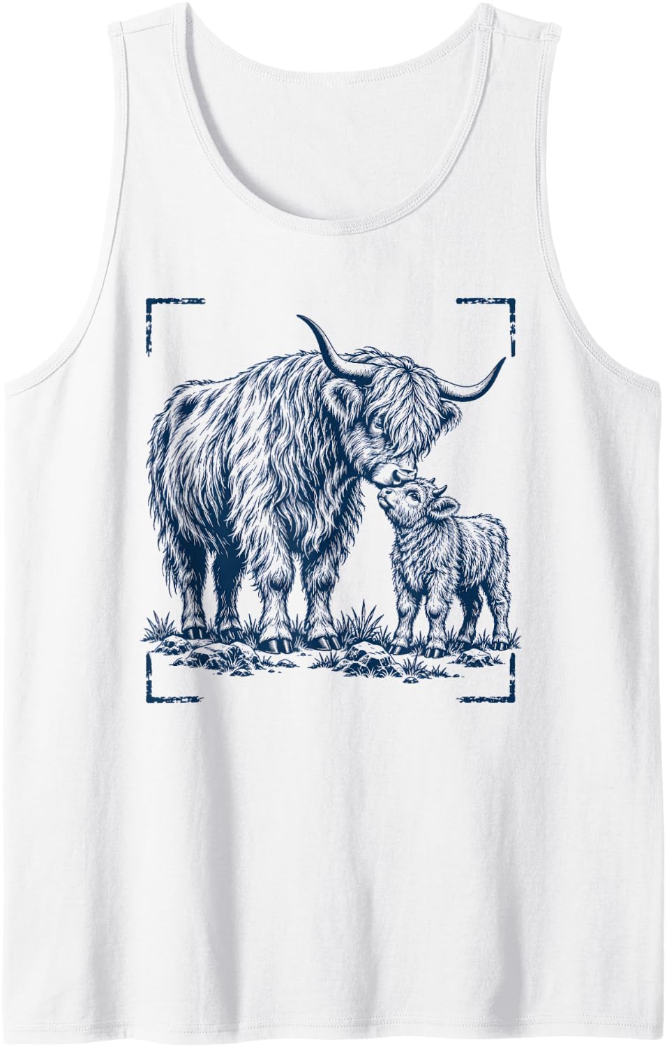 Highland Cow Mother and Calf Cow Lover, Mom Daughter Farmer Sleeveless Tank Top - White