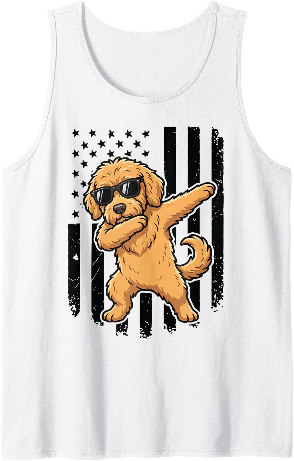 Goldendoodle USA Flag Dabbing Sleeveless Tank Top - White