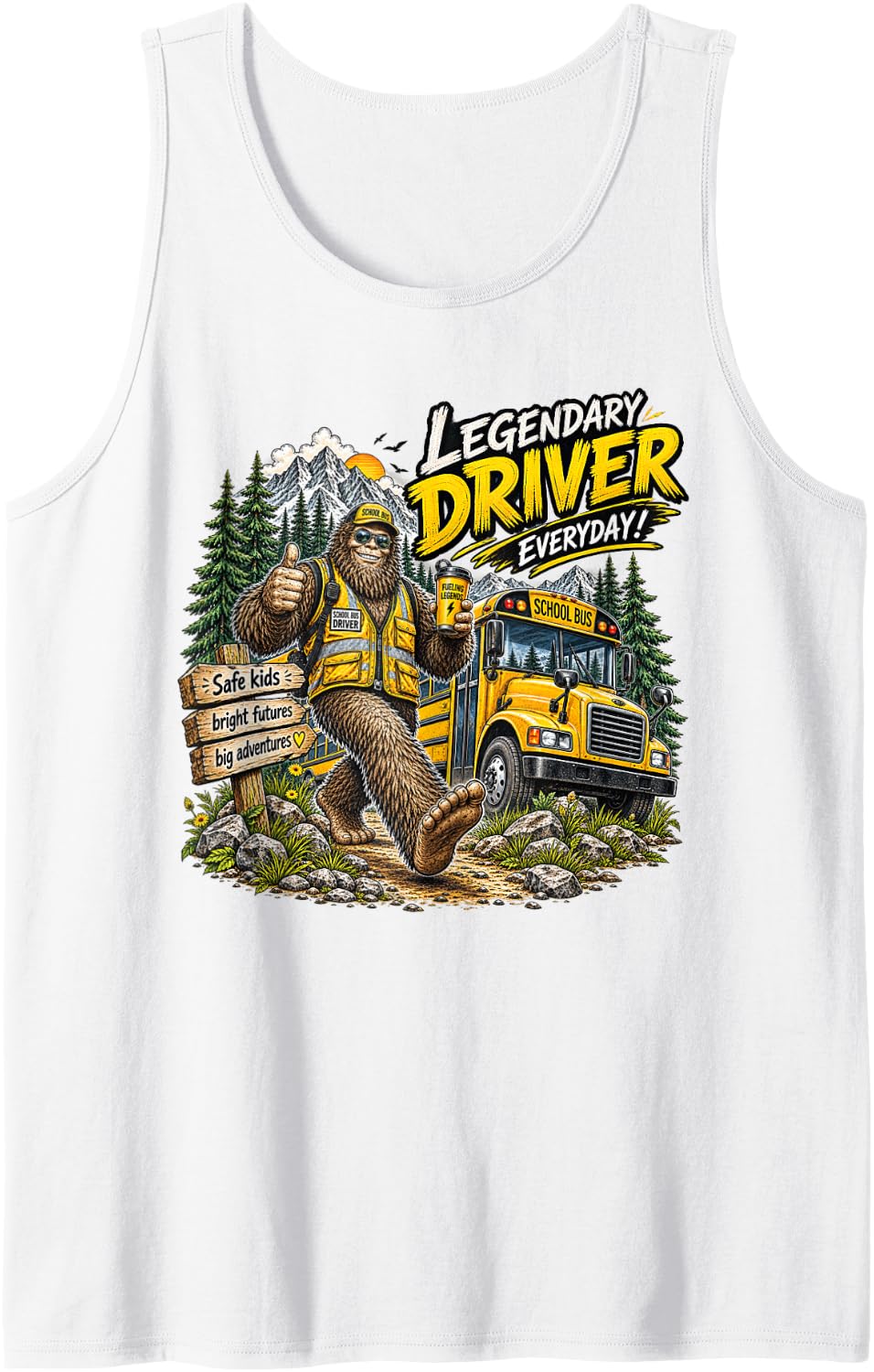 Bigfoot School Bus Driver Legendary Driver Everyday Sleeveless Tank Top - White