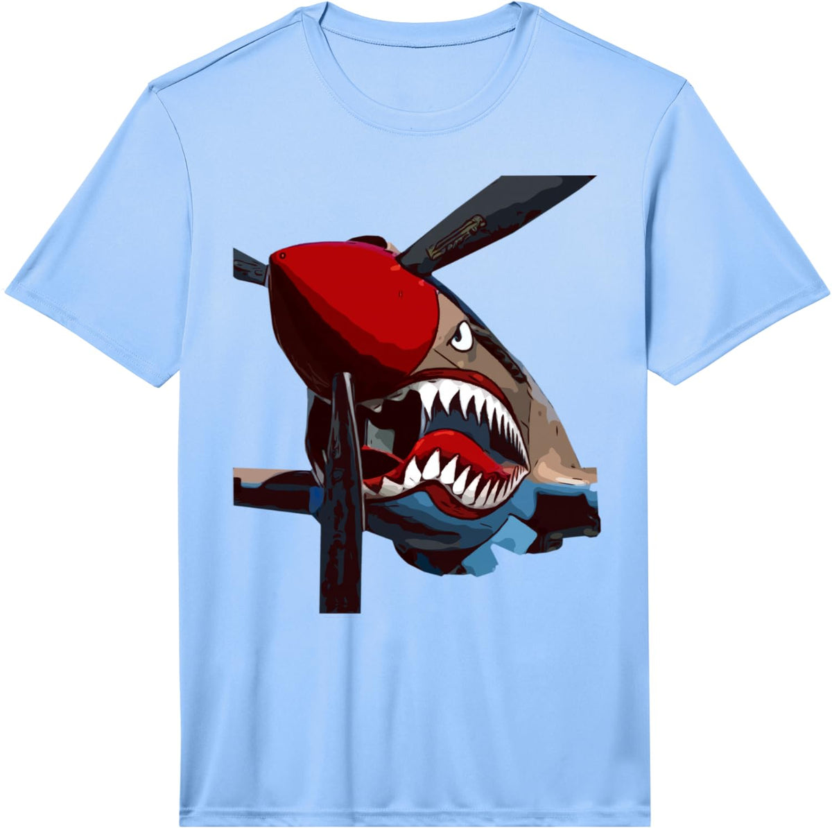 P-40 Warhawk Fighter Aircraft WW2 Airplane Military Performance T-Shirt - Light Blue