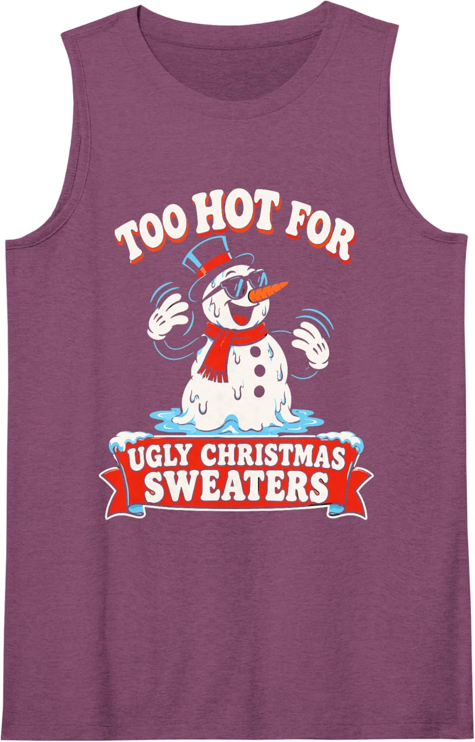 Too Hot for Ugly Christmas Sweaters Snowman Sleeveless Tank Top - Purple