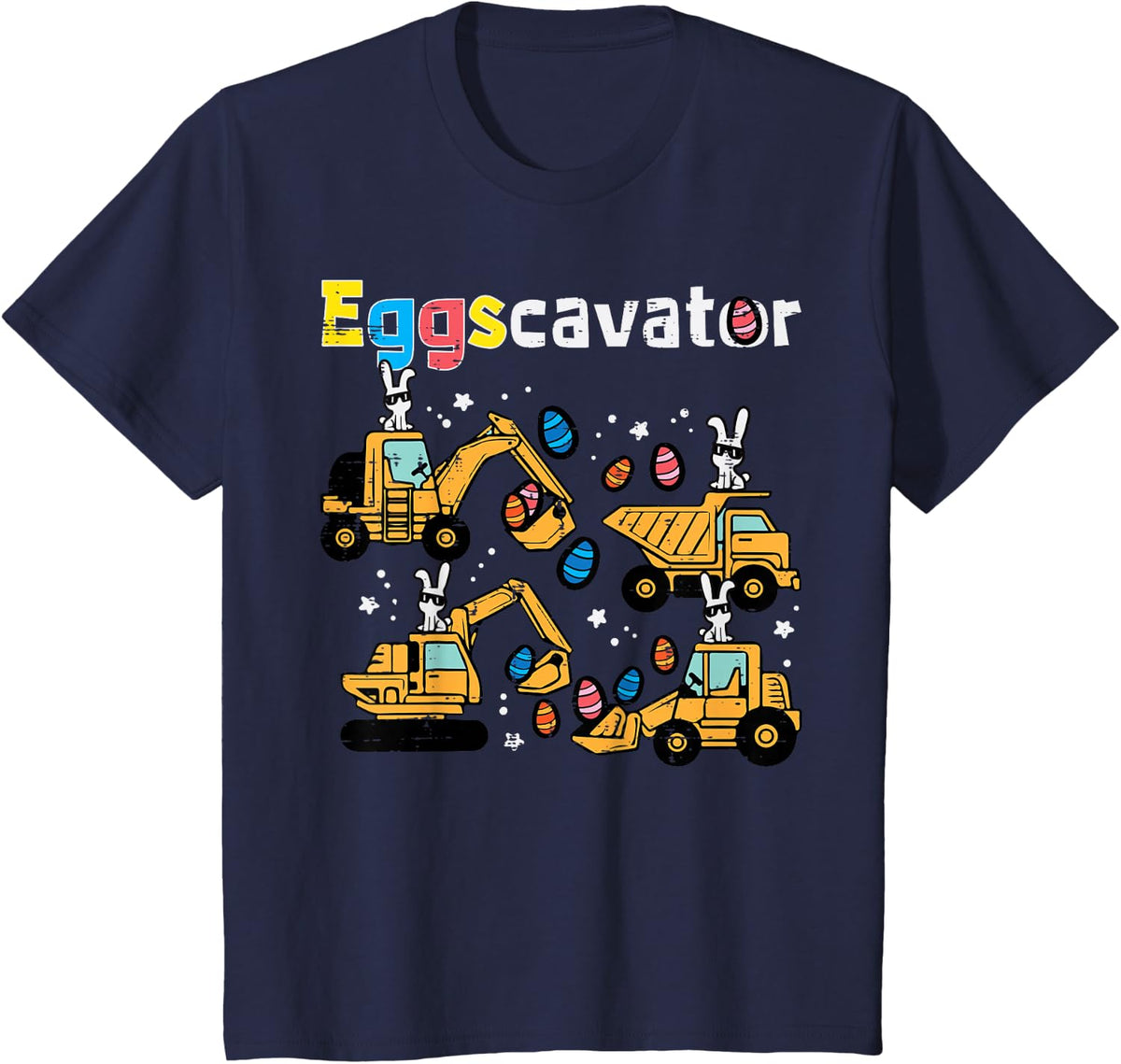 Kids Eggscavator Easter Egg Hunt Construction Trucks Toddler Boys T-Shirt - Navy Blue