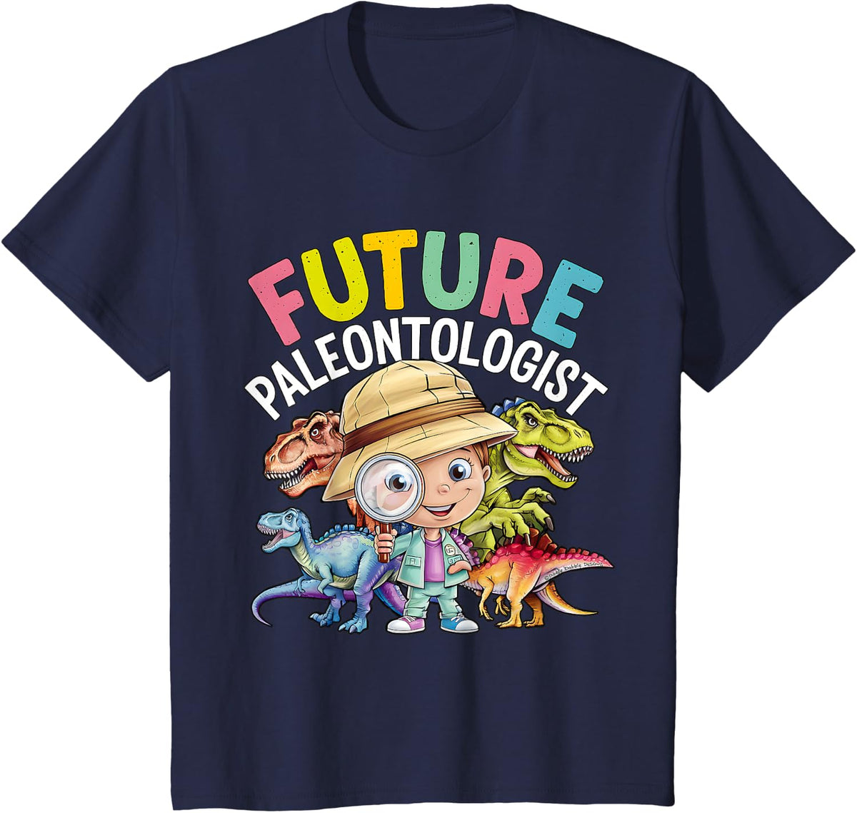 Cute Dinosaur Expert Future Paleontologist T-Shirt - Navy Blue