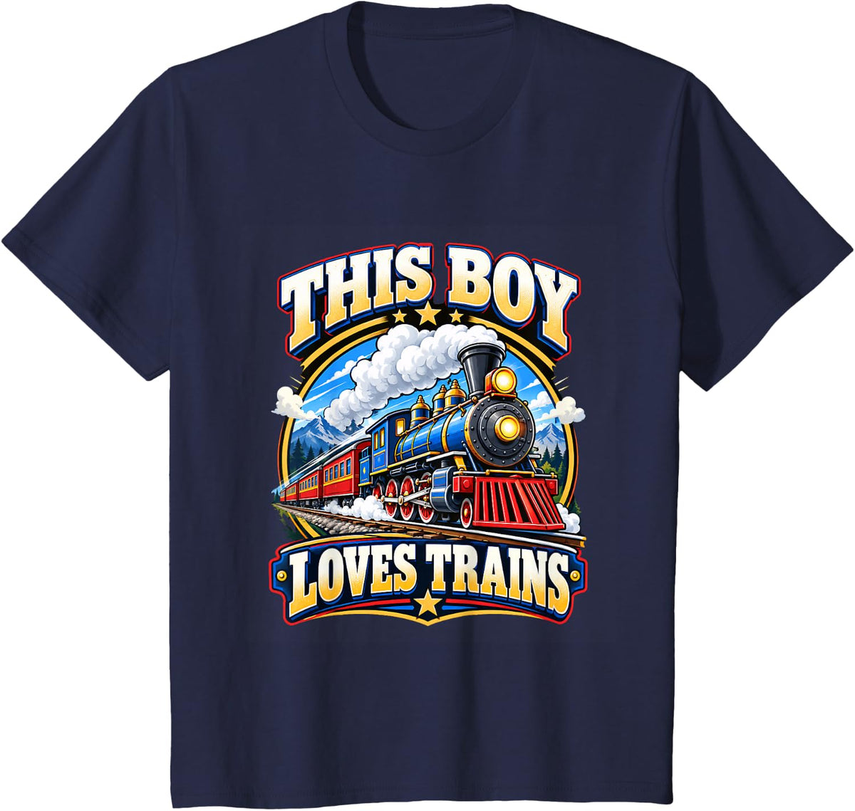 This Boy Loves Trains, Locomotive,Train Lover T-Shirt - Navy Blue