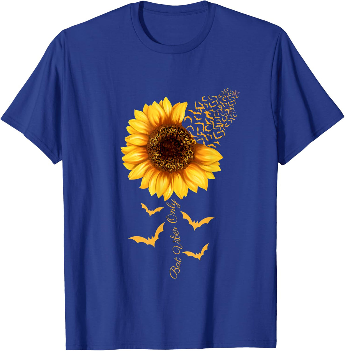Bat Vibes Only Sunflower Halloween Thanksgiving T-Shirt - Royal Blue