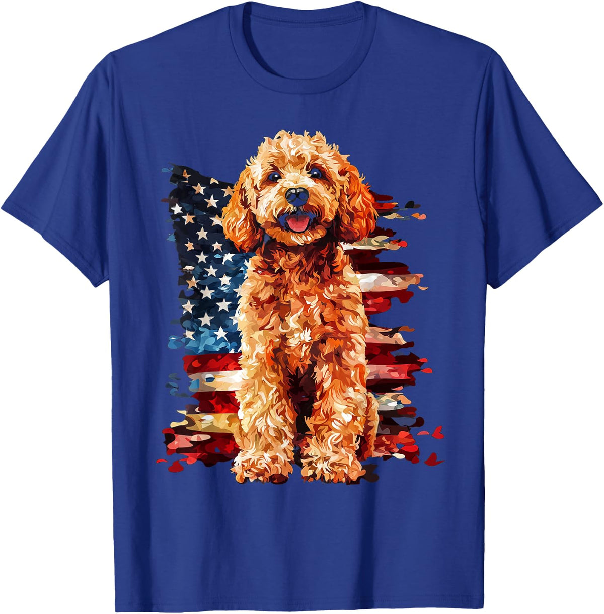 Patriotic Goldendoodle American Flag 4th Of July Doodle Dog Tee T-Shirt - Royal Blue