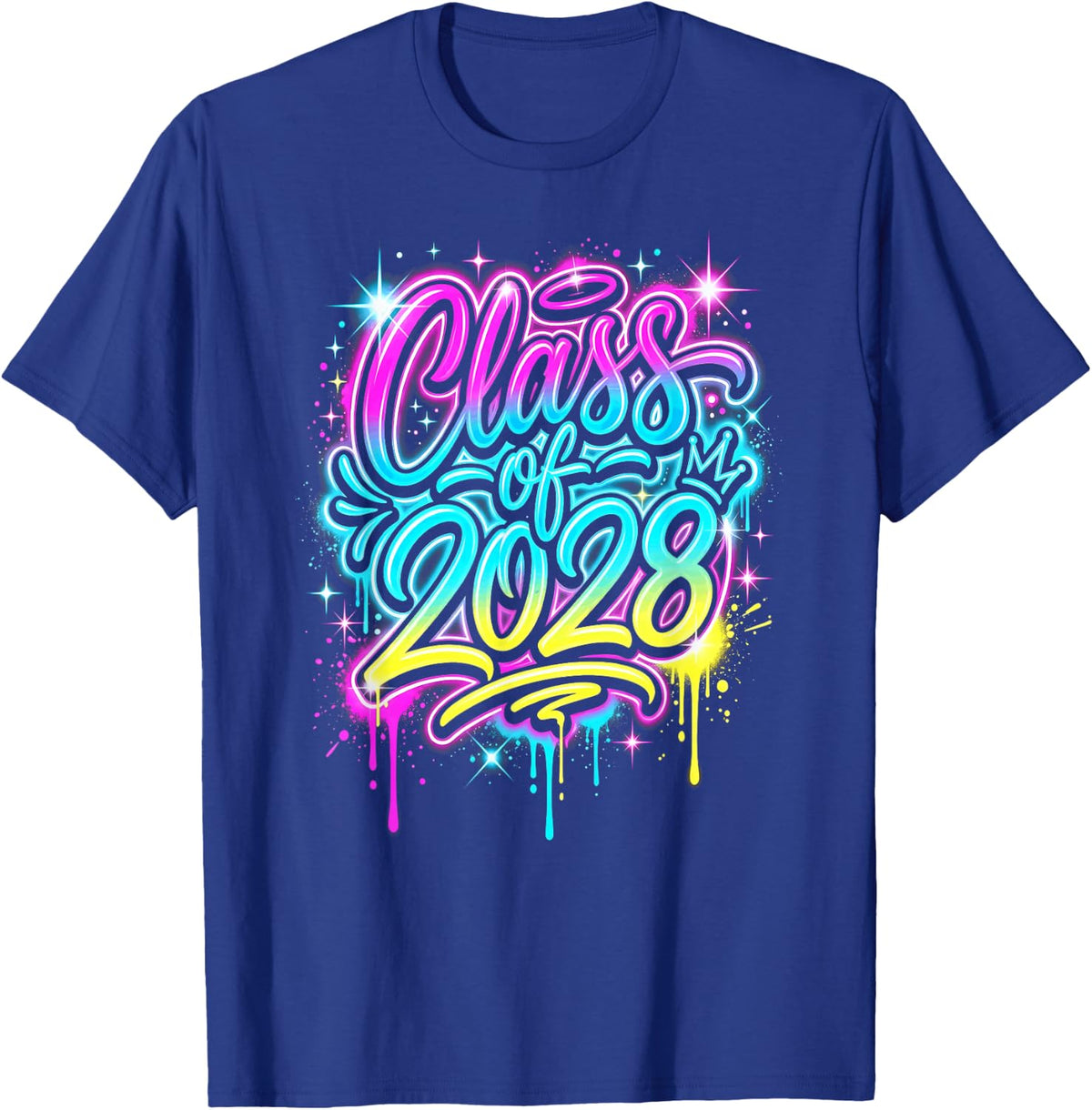 Class of 2028 90s Airbrush Graffiti Dripping School Junior T-Shirt - Royal Blue