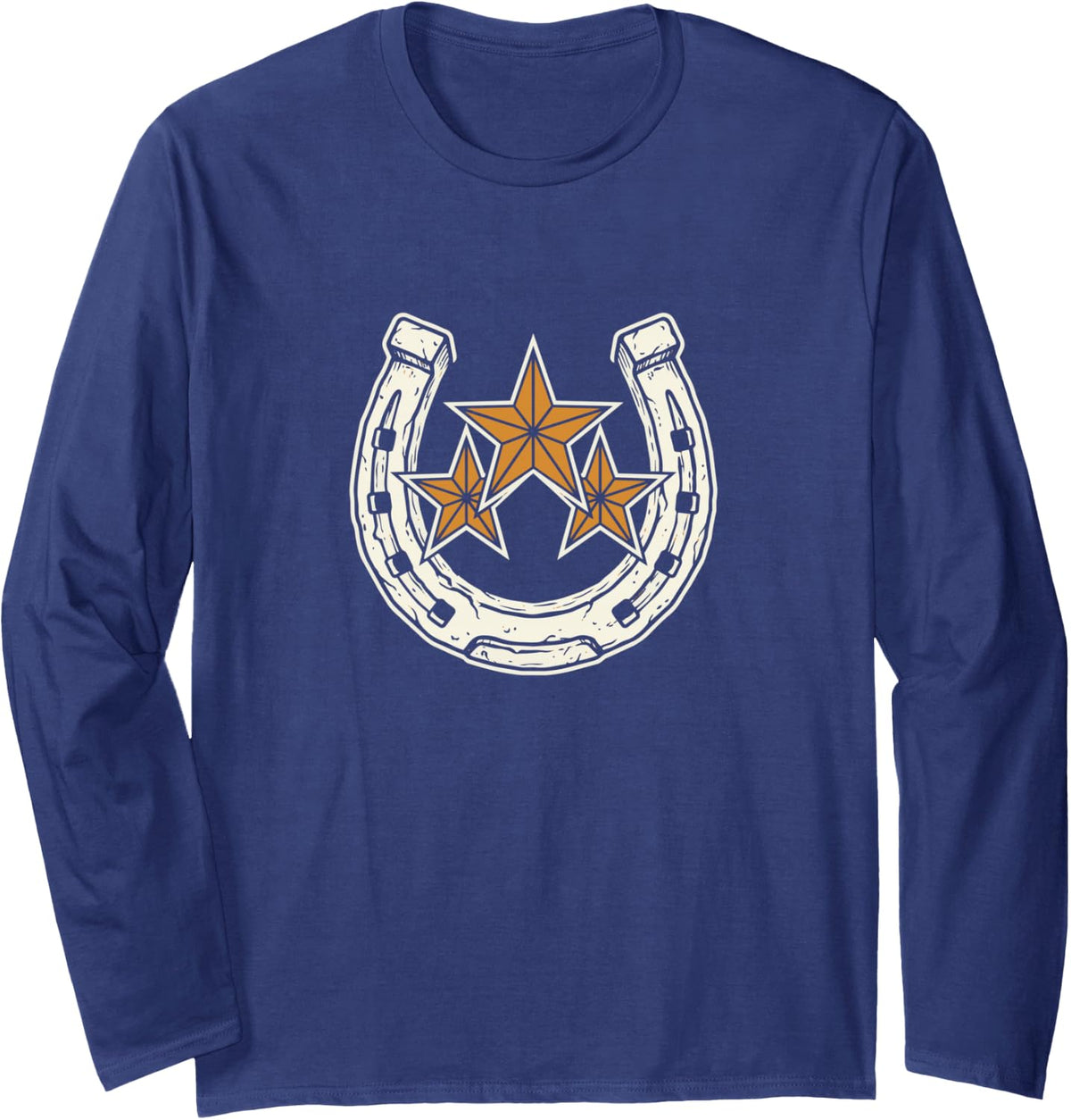 Iron Horseshoe Luck Warding Folk Magic Blacksmith Long Sleeve T-Shirt - Adult Unisex Navy Blue