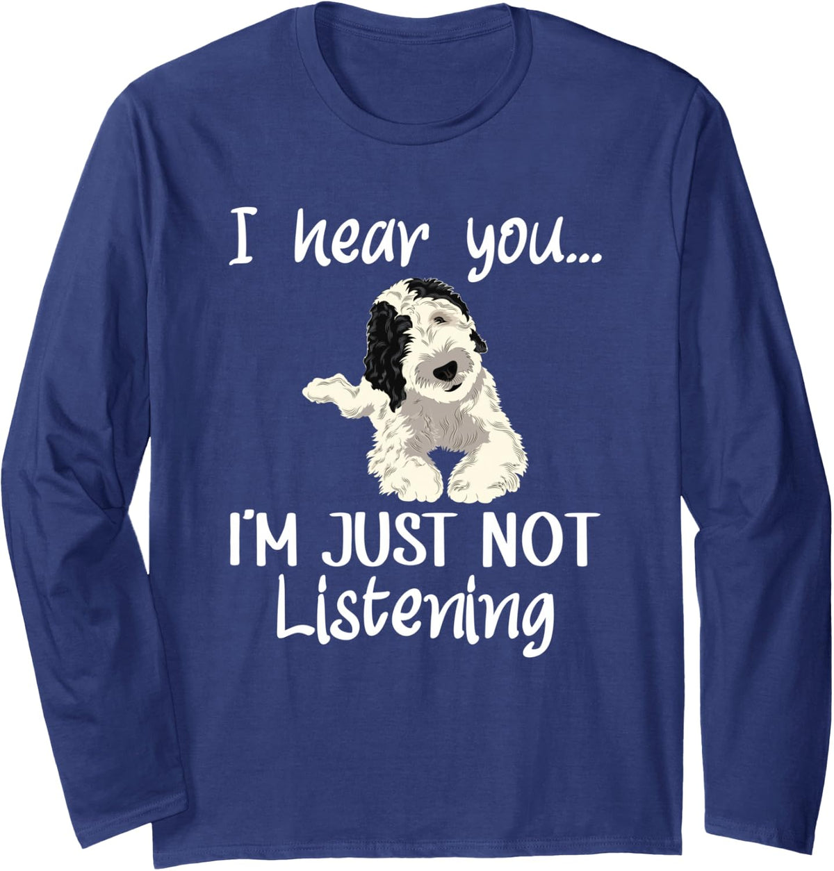 Doodle Dog Sheepadoodle Long Sleeve T-Shirt - Adult Unisex Navy Blue