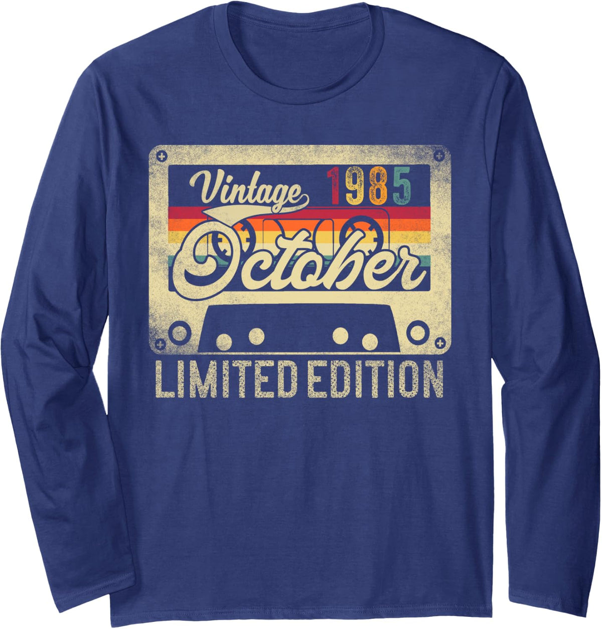 Vintage October 1985 Retro 41st Birthday Limited Edition Long Sleeve T-Shirt - Adult Unisex Navy Blue