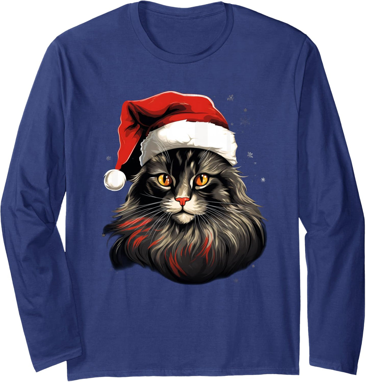 Merry Xmas Norwegian Forest Cat Christmas Long Sleeve T-Shirt - Adult Unisex Navy Blue