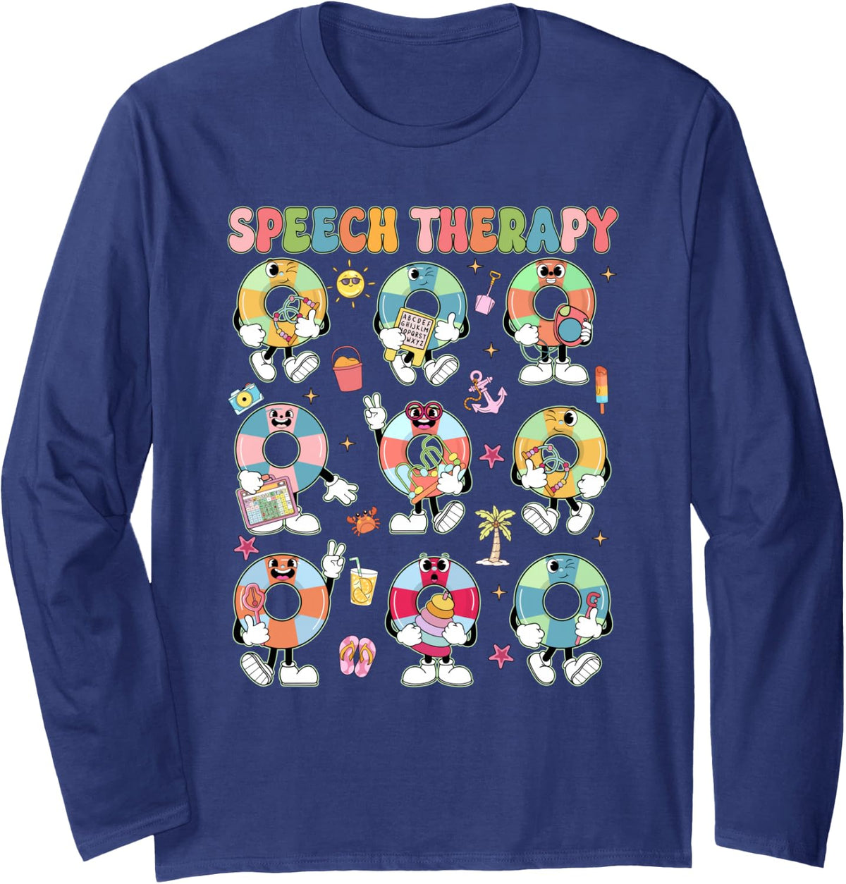 Speech Therapy Summer Vibes Speech Language Pathology Long Sleeve T-Shirt - Adult Unisex Navy Blue