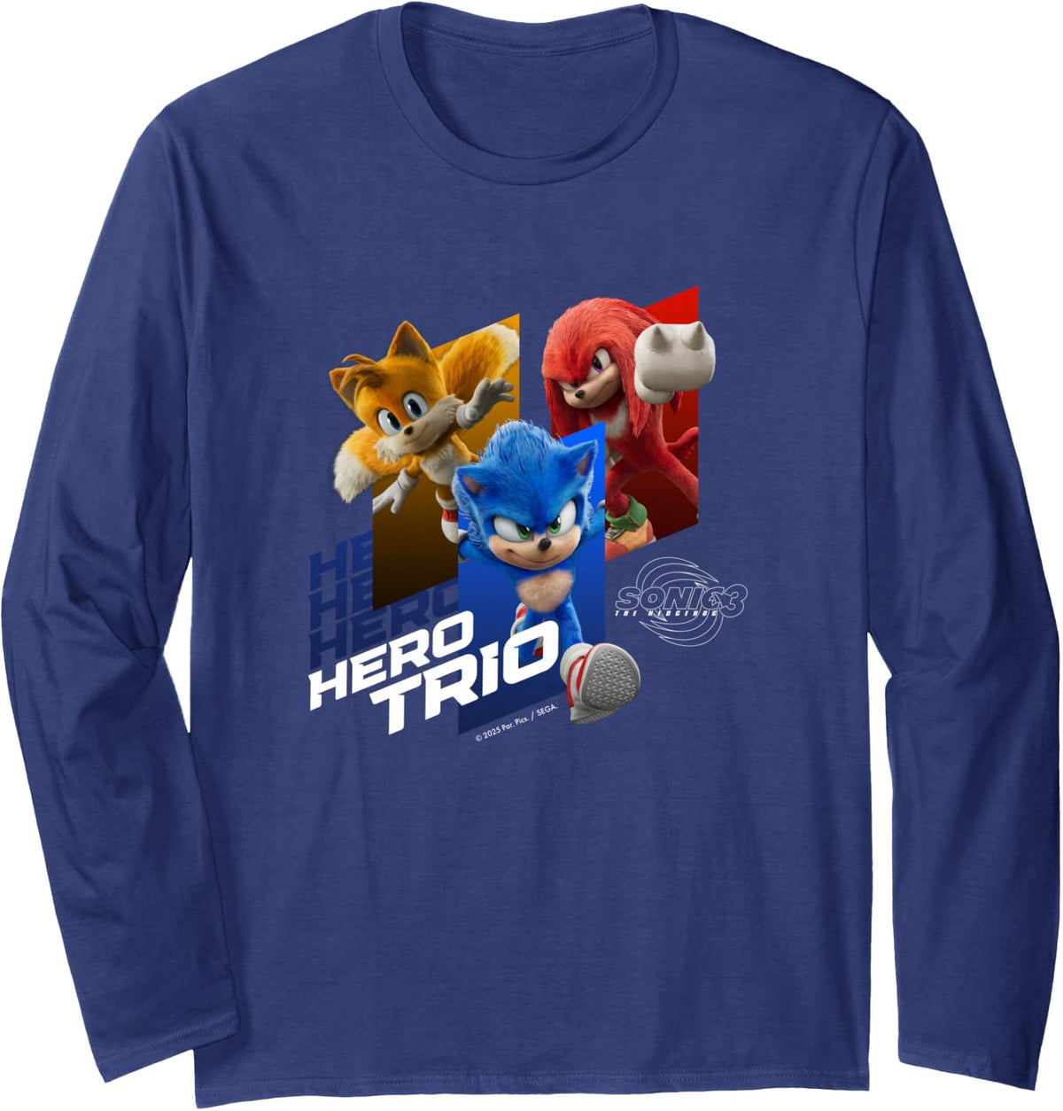 Sonic the Hedgehog 3 - "Hero Trio" Long Sleeve T-Shirt - Adult Unisex Navy Blue