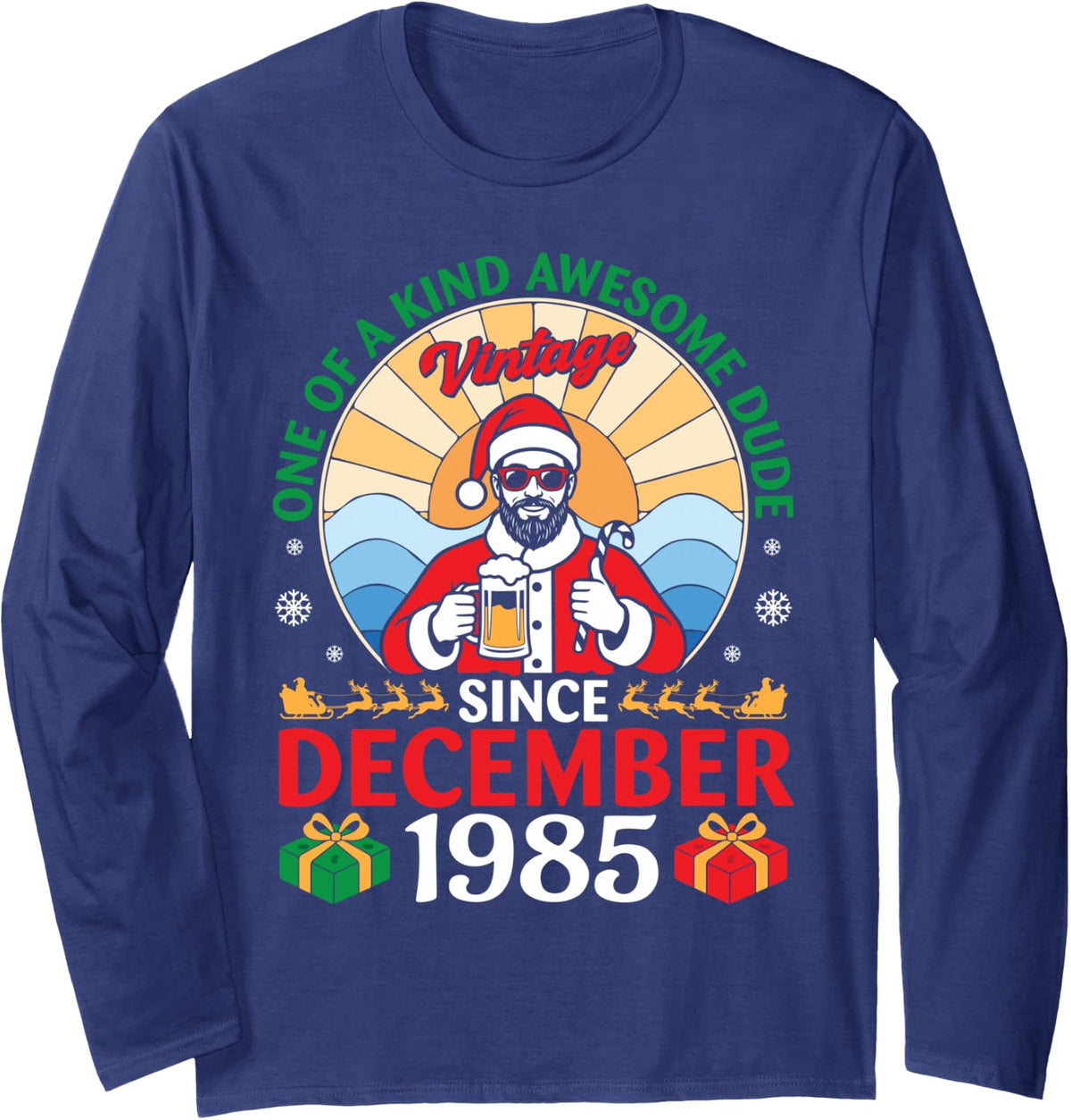 Vintage in December 1985 Birthday 41 Years of Being Awesome Long Sleeve T-Shirt - Adult Unisex Navy Blue