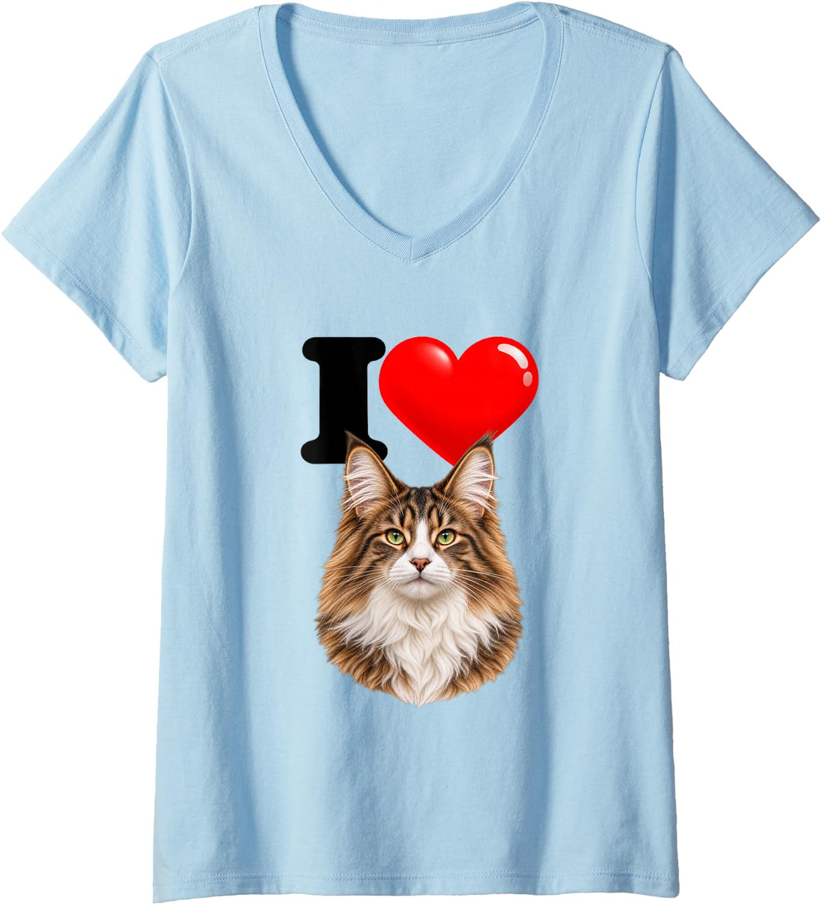 Women's I Love Norwegian Forest Cat Cute Cat Mom Dad V-Neck T-Shirt - Baby Blue