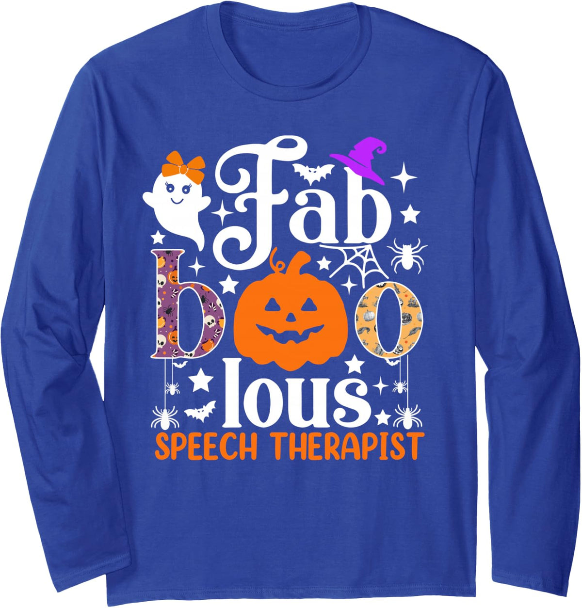 Faboolous Speech Therapist Funny Pumpkin Halloween Costume Long Sleeve T-Shirt - Adult Unisex Royal Blue