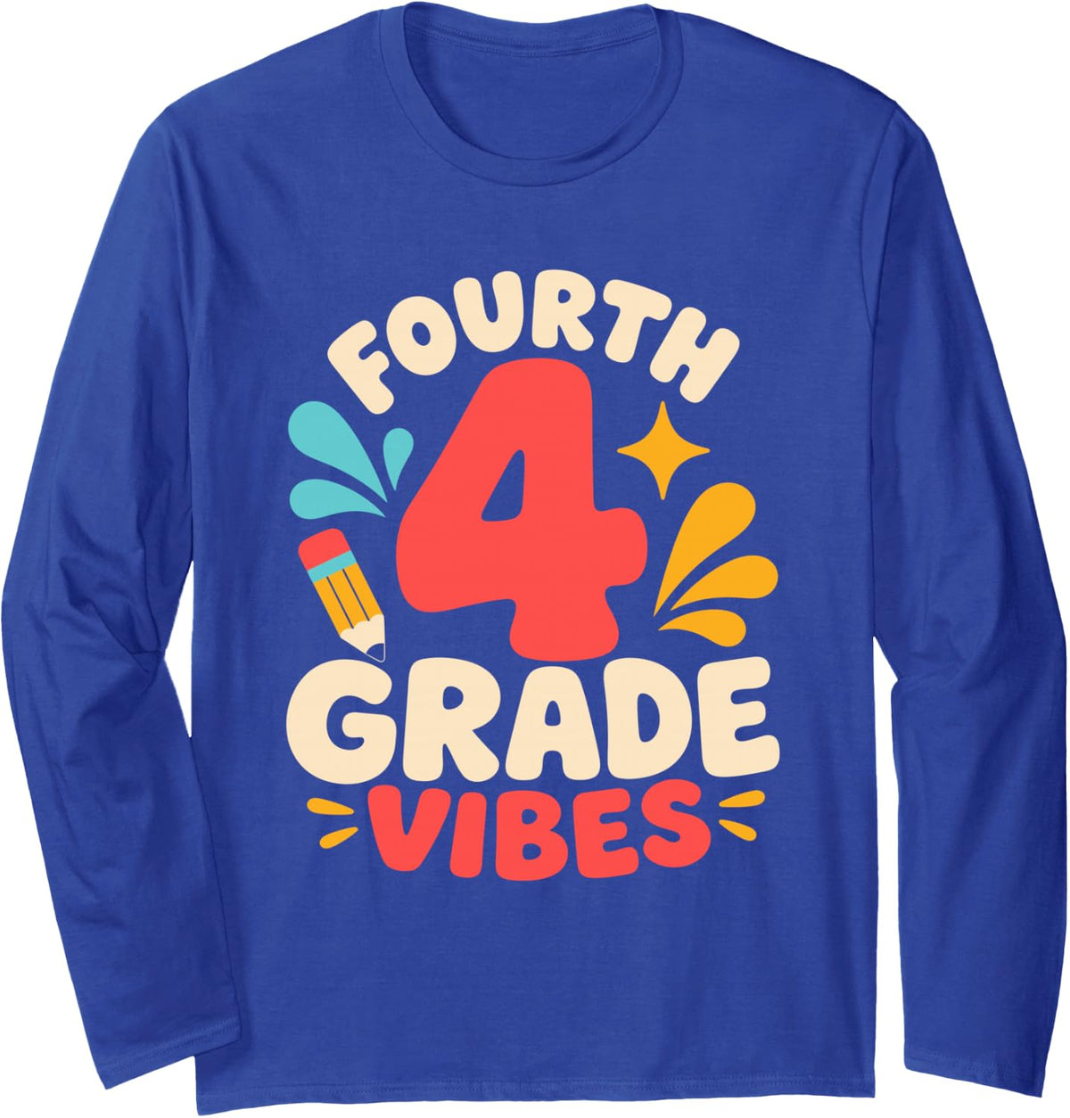 Fourth Grade Back to School Retro Checkered Peace Sign Long Sleeve T-Shirt - Adult Unisex Royal Blue