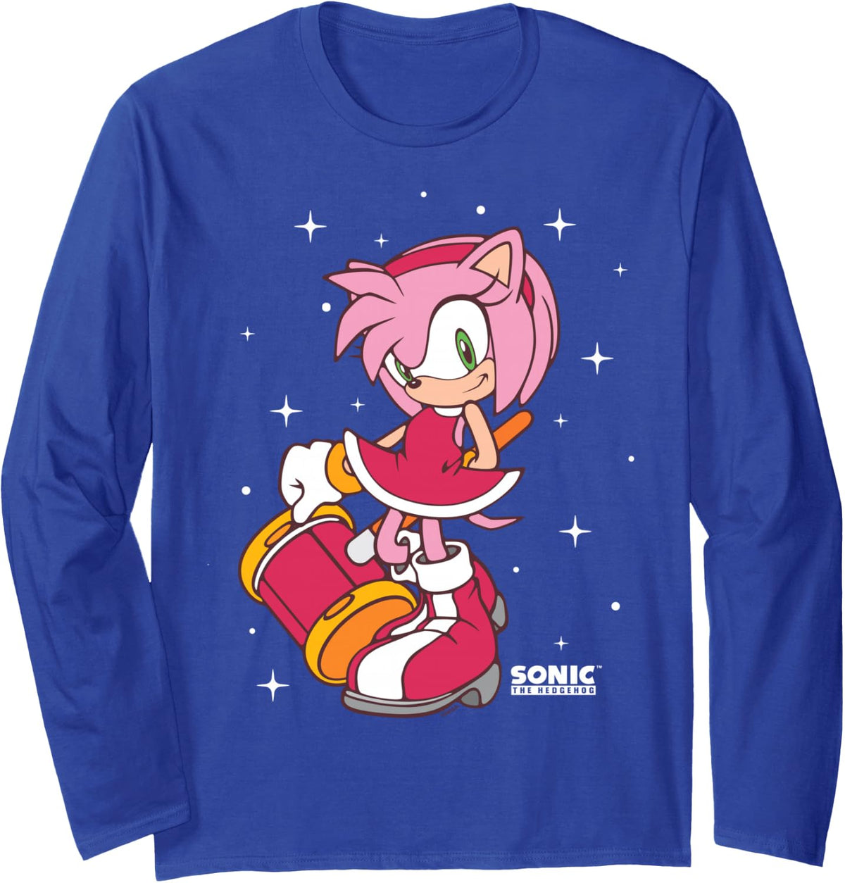 Sonic The Hedgehog Amy Rose and Her Piko Piko Hammer Long Sleeve T-Shirt - Adult Unisex Royal Blue