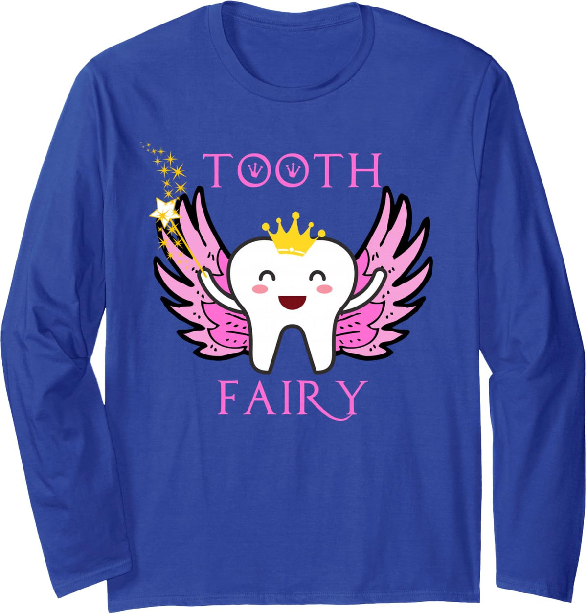 Cute Tooth Fairy Shirt Long Sleeve Pink Fairy Wand Costume - Adult Unisex Royal Blue