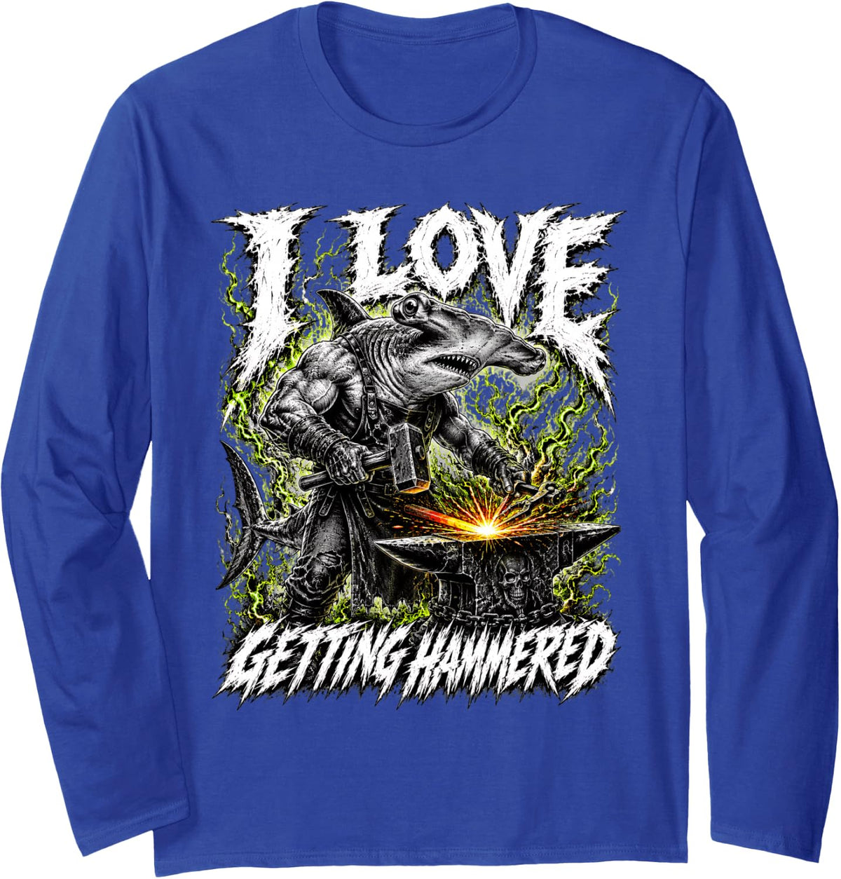 I Love Getting Hammered Shark Blacksmith Pun Bootleg Meme Long Sleeve T-Shirt - Adult Unisex Royal Blue