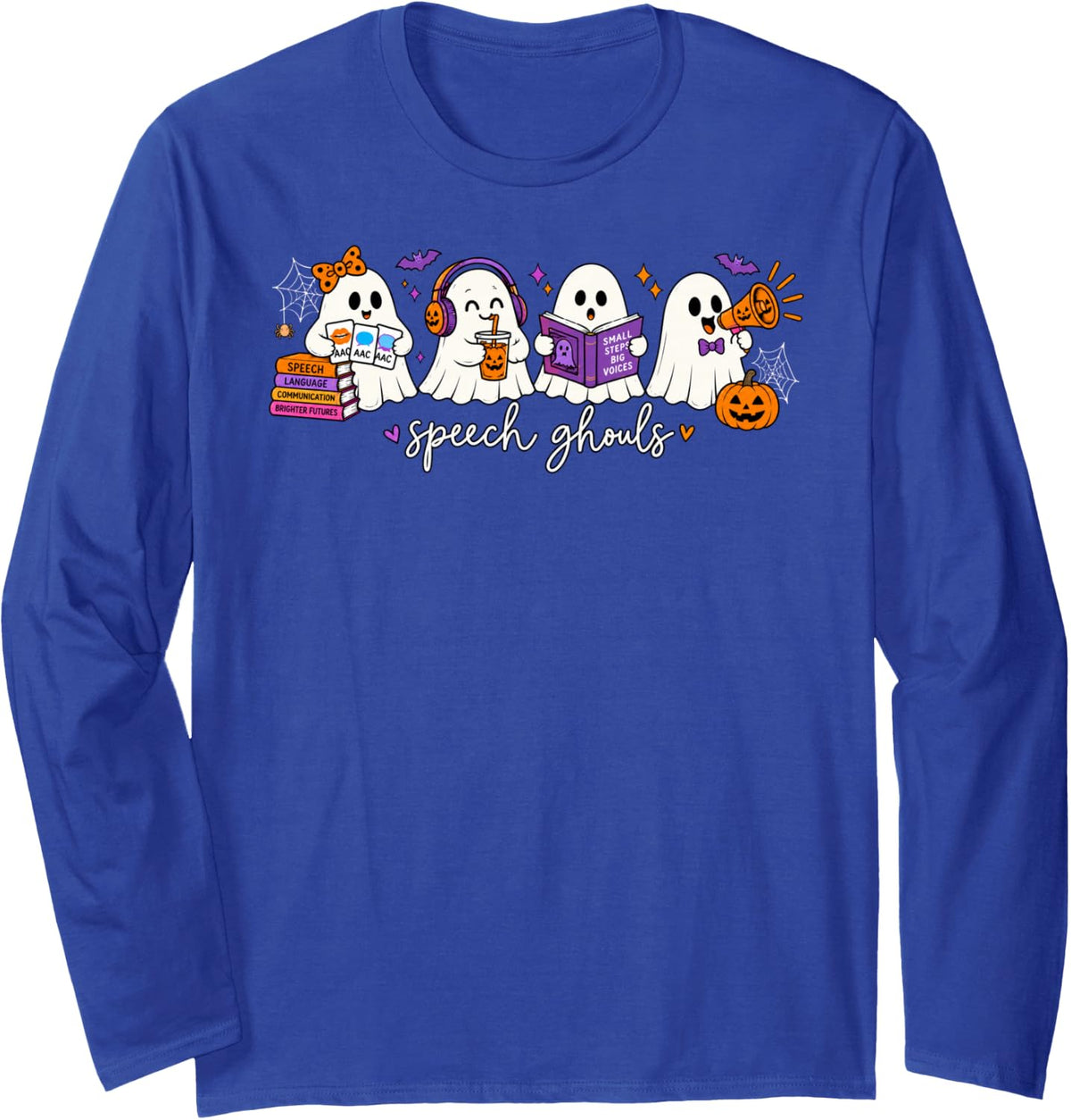 Cute Funny Ghosts Speech Ghouls Teacher SLP Halloween Long Sleeve T-Shirt - Adult Unisex Royal Blue
