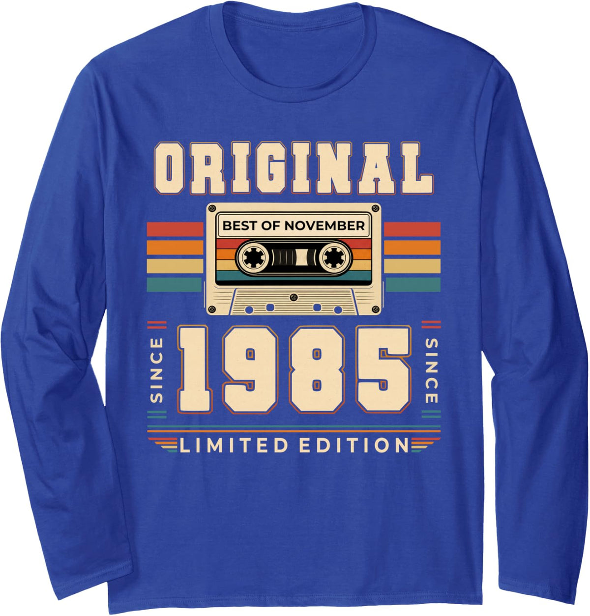 41st Birthday Gift Man Woman November 1985 Vintage Cassette Long Sleeve T-Shirt - Adult Unisex Royal Blue