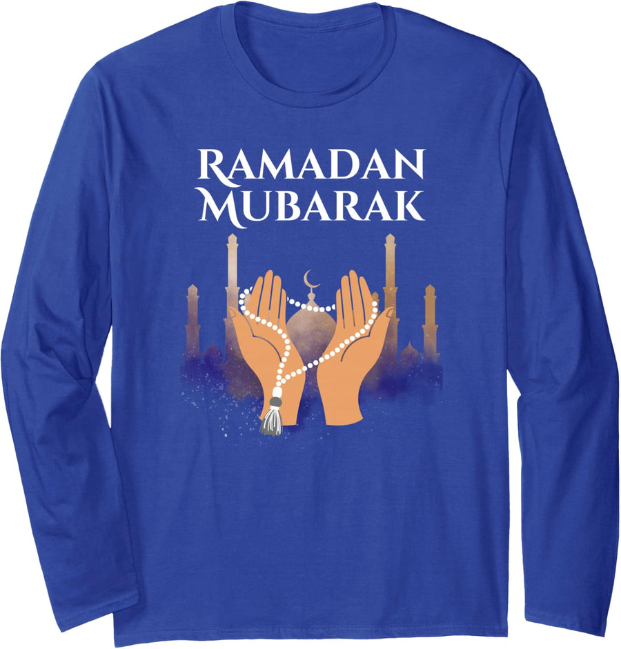 Ramadan Mubarak Kareem, Happy Ramadan Karim Long Sleeve T-Shirt - Adult Unisex Royal Blue