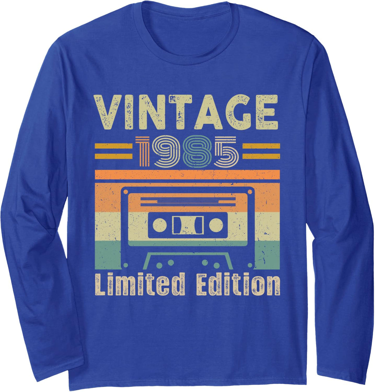 Vintage 1985 Limited Edition Classic Cassette Tape Birthday Long Sleeve T-Shirt - Adult Unisex Royal Blue