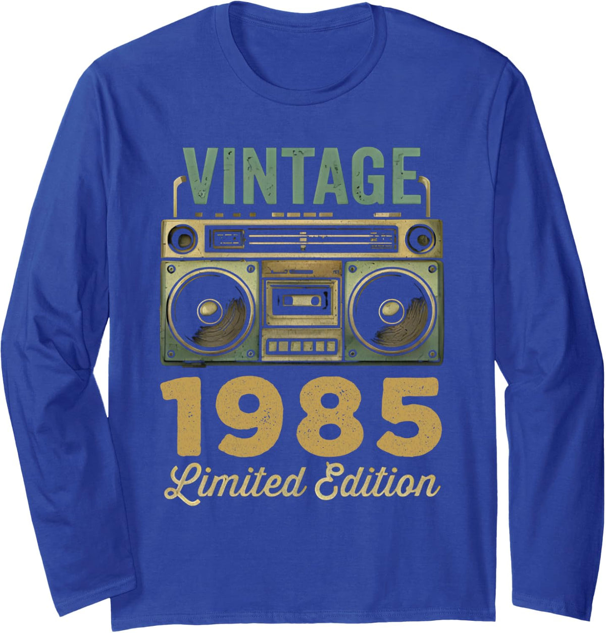 Vintage 1985 Classic Birthday Cassette Tape Player Vintage Long Sleeve T-Shirt - Adult Unisex Royal Blue