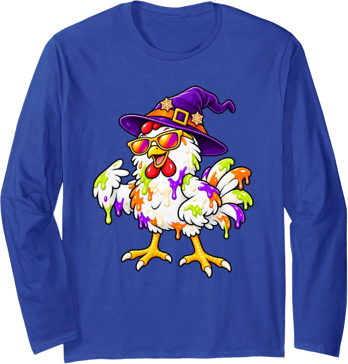 Funny Halloween Chicken Mascot Icing Drip Kids Long Sleeve T-Shirt - Adult Unisex Royal Blue