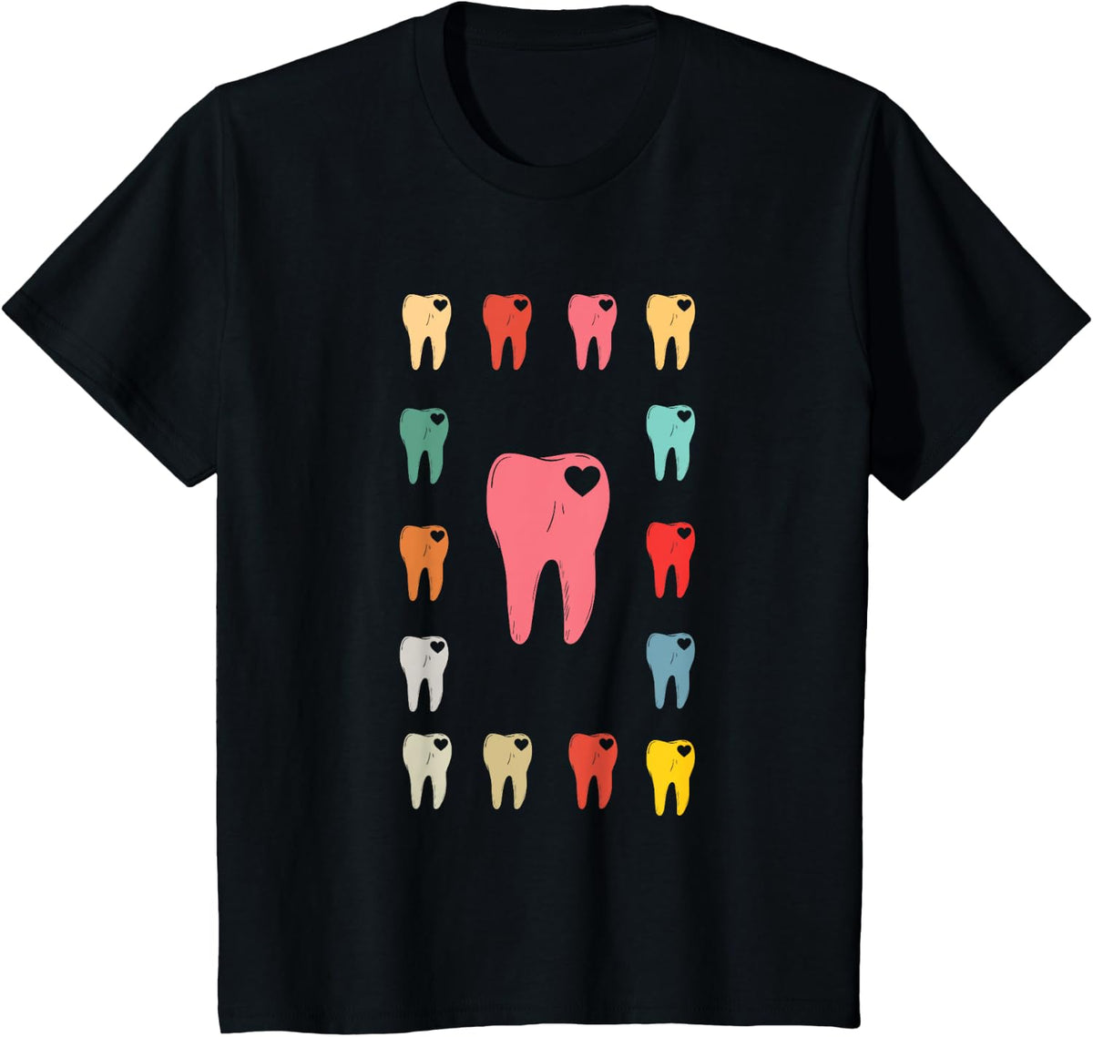 Tooth Heart Pattern Dental Assistant Hygienist Dentist Gift T-Shirt - Black