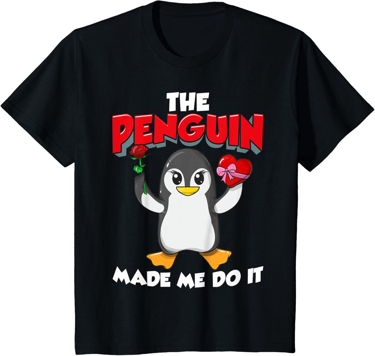 The Penguin Made Me Do It Adorable Penguin Valentine's Day T-Shirt - Black