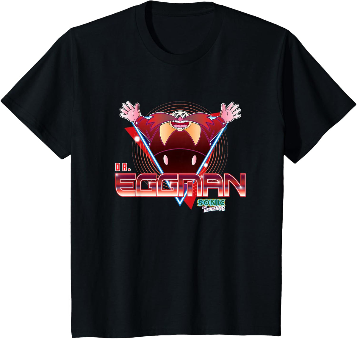 Sonic The Hedgehog Dr. Eggman Retro Neon Logo T-Shirt - Black