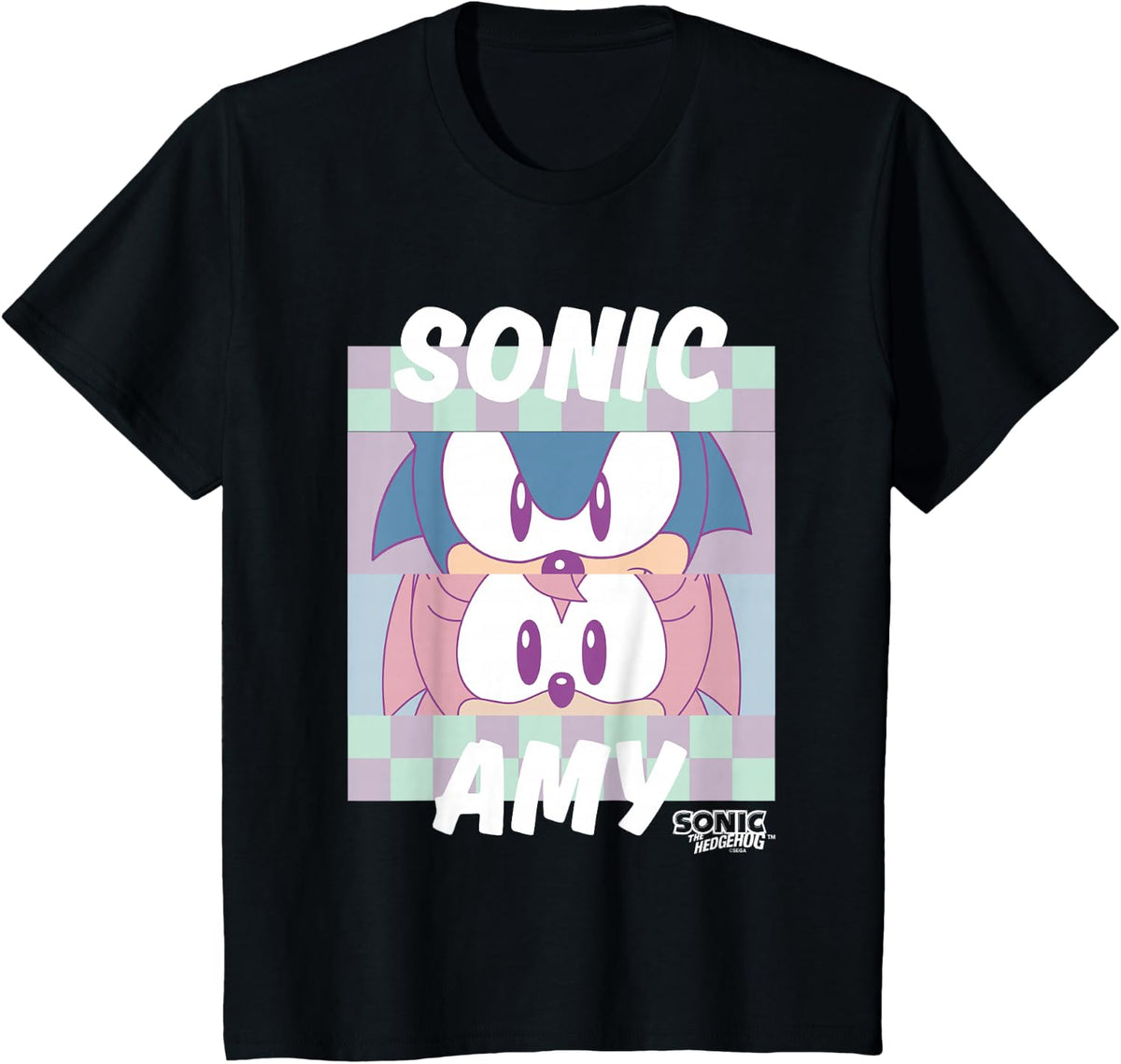 Sonic The Hedgehog Sonic & Amy Eyes Closeup Panels Retro T-Shirt - Black